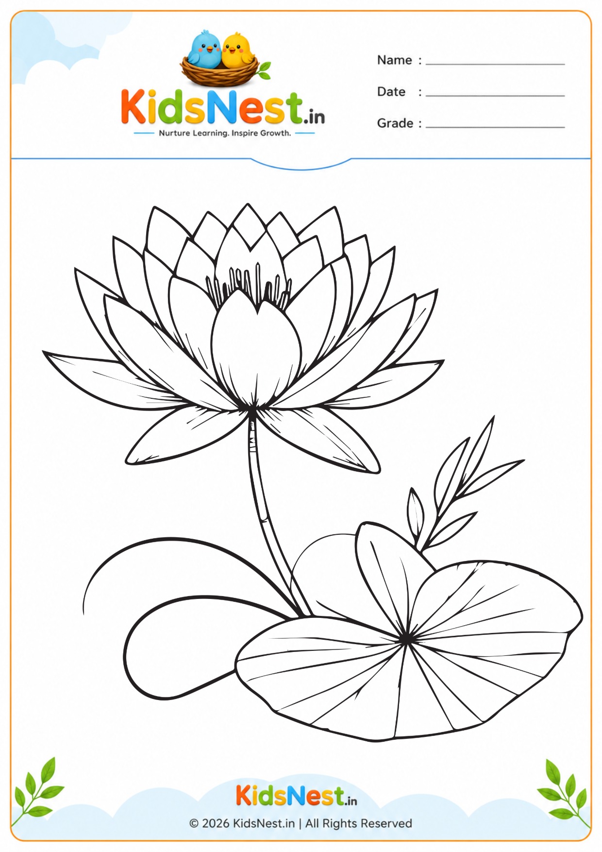 Lotus Flower Coloring Worksheet for Kids | Free Printable