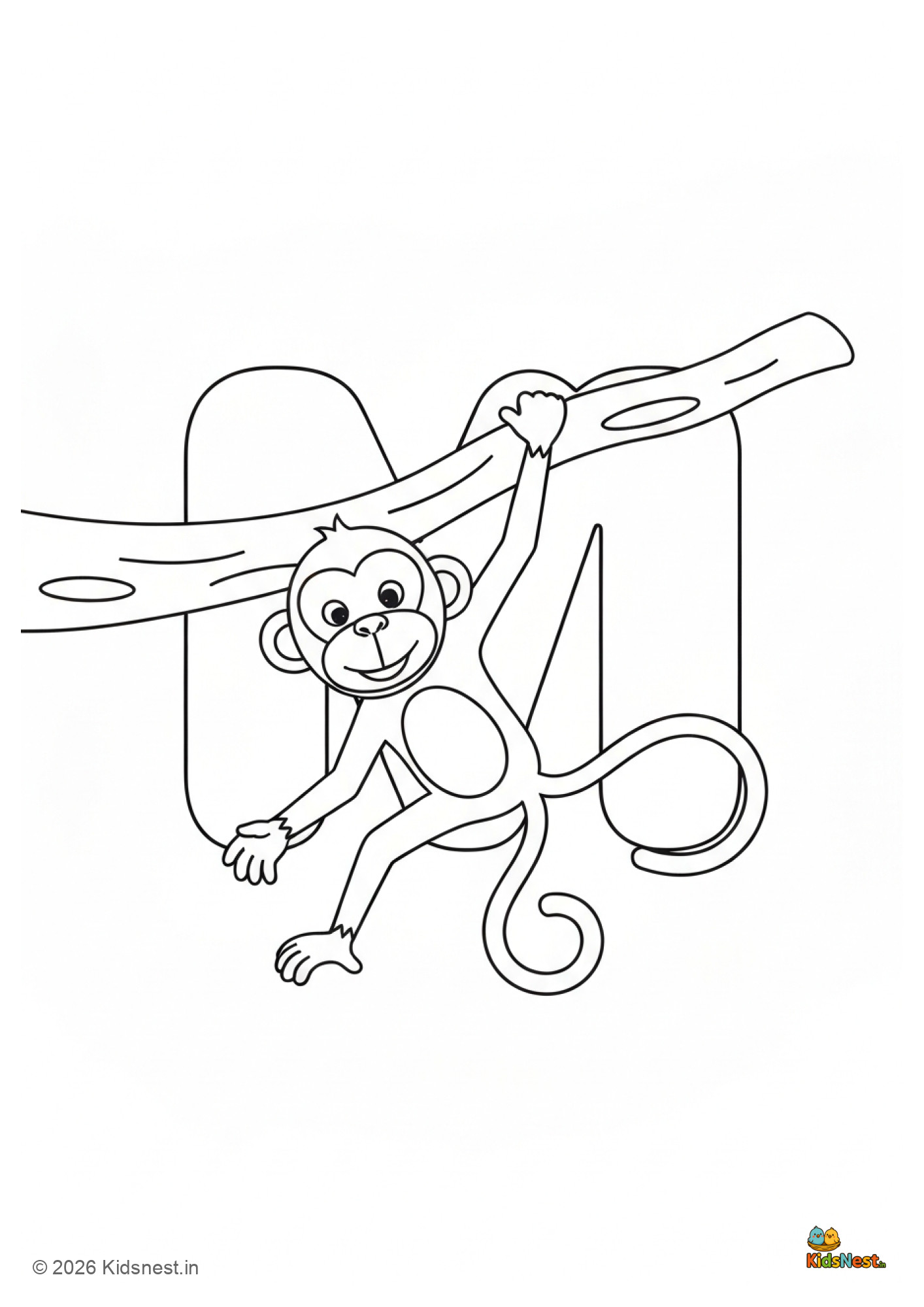 M for Monkey Coloring Page | Free Printable for Kids
