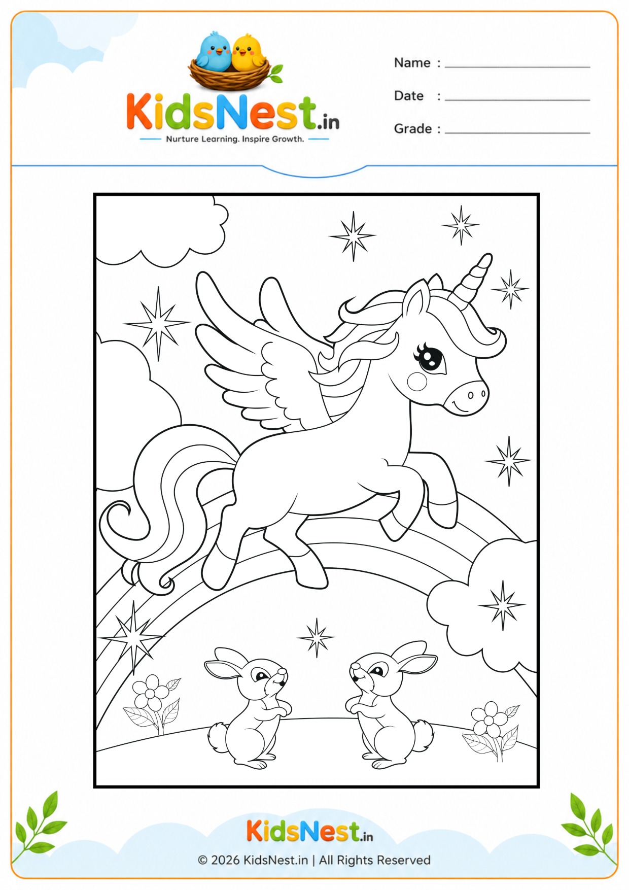 Magical Flying Unicorn Coloring Page | Free Printable for Kids