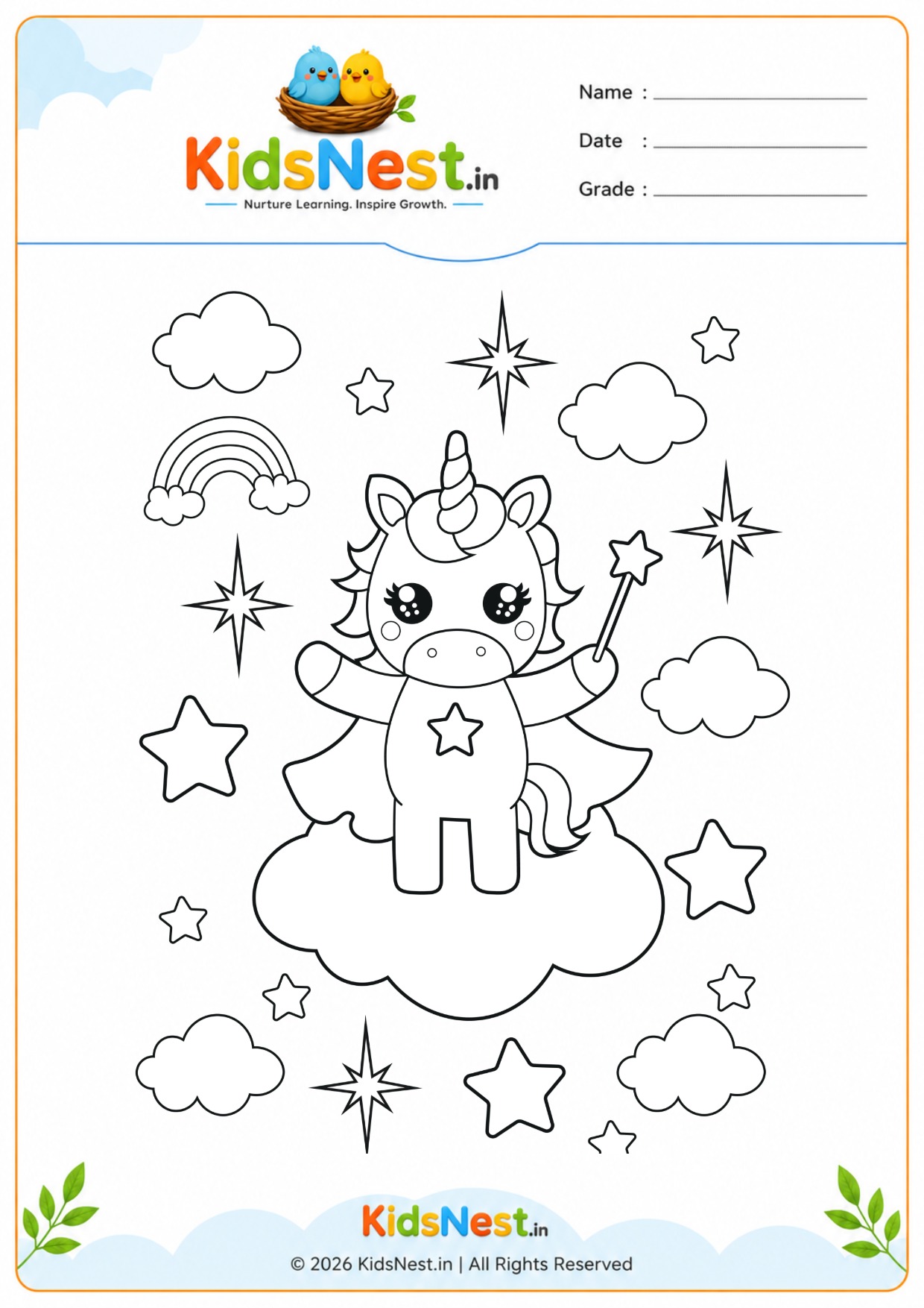 Magical Unicorn Coloring Page | Free Printable for Kids
