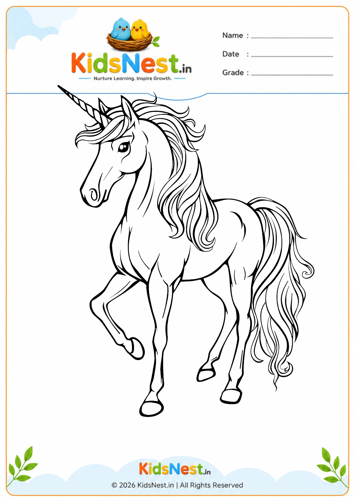 Magical Unicorn Coloring Worksheet for Kids | Free Printable