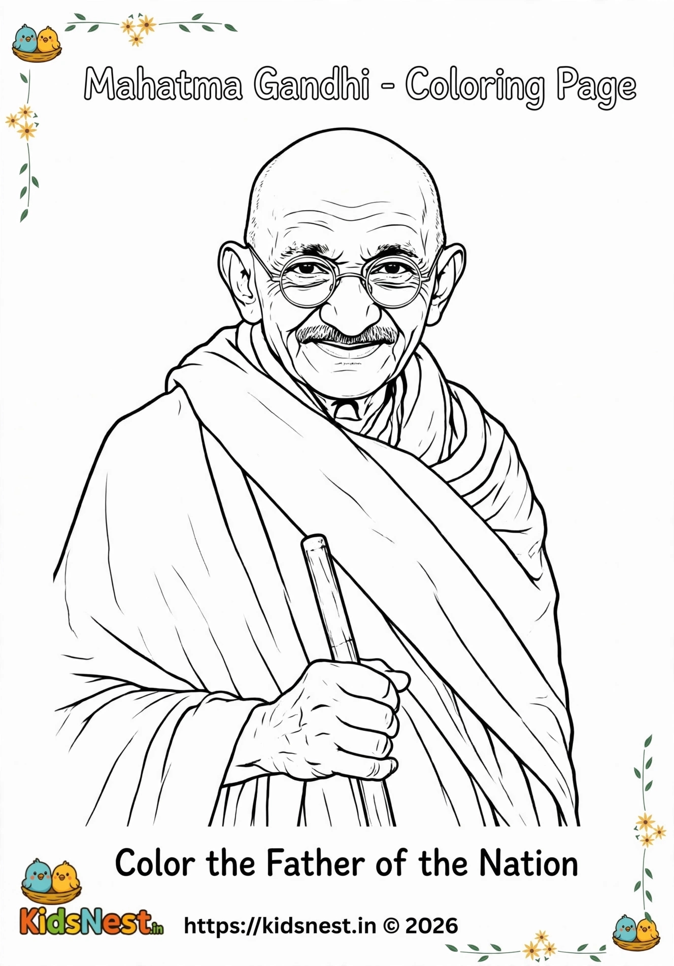 Mahatma Gandhi Coloring Page for Kids | Free Printable PDF