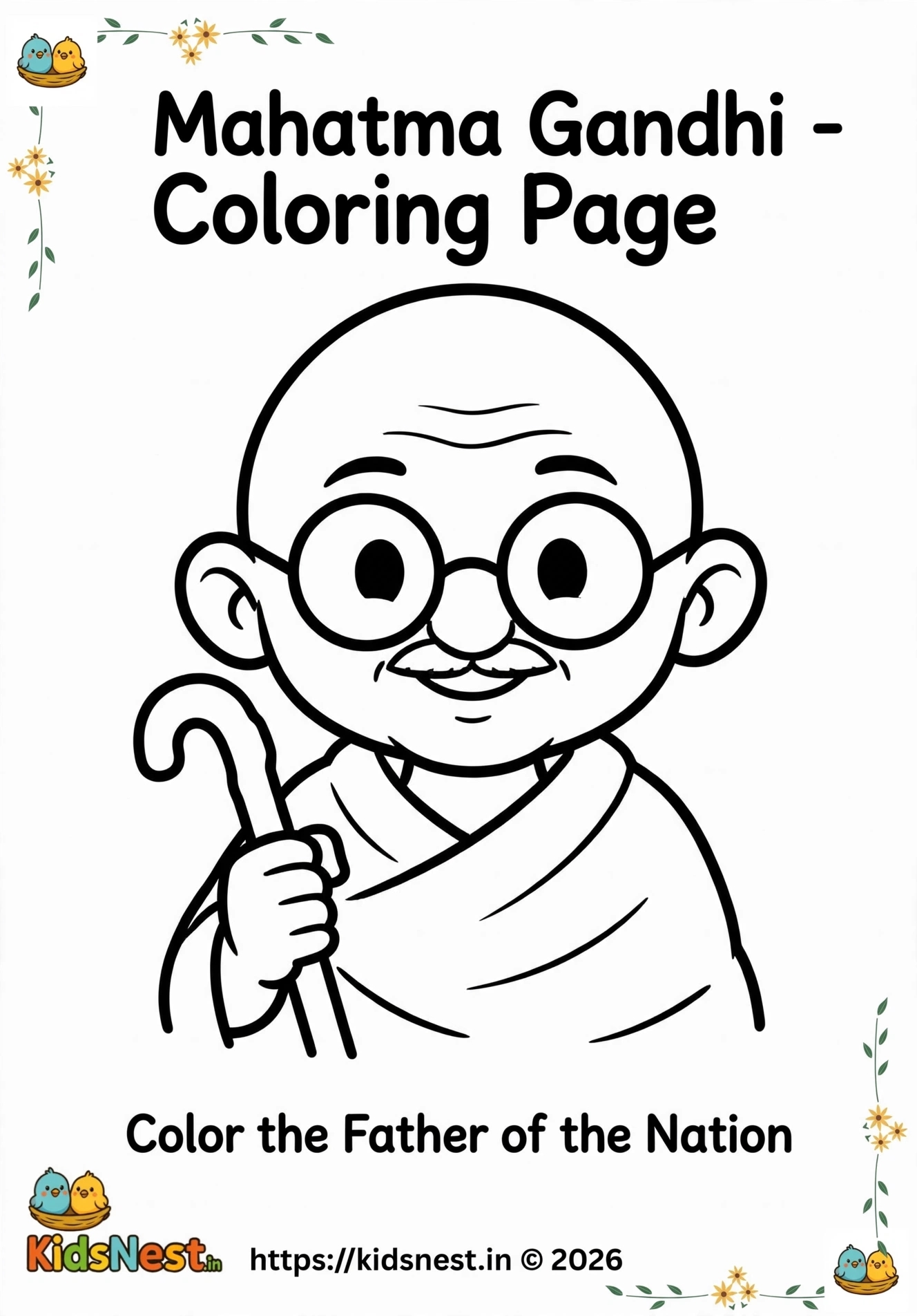 Mahatma Gandhi Coloring Page for Kids | Free Printable PDF