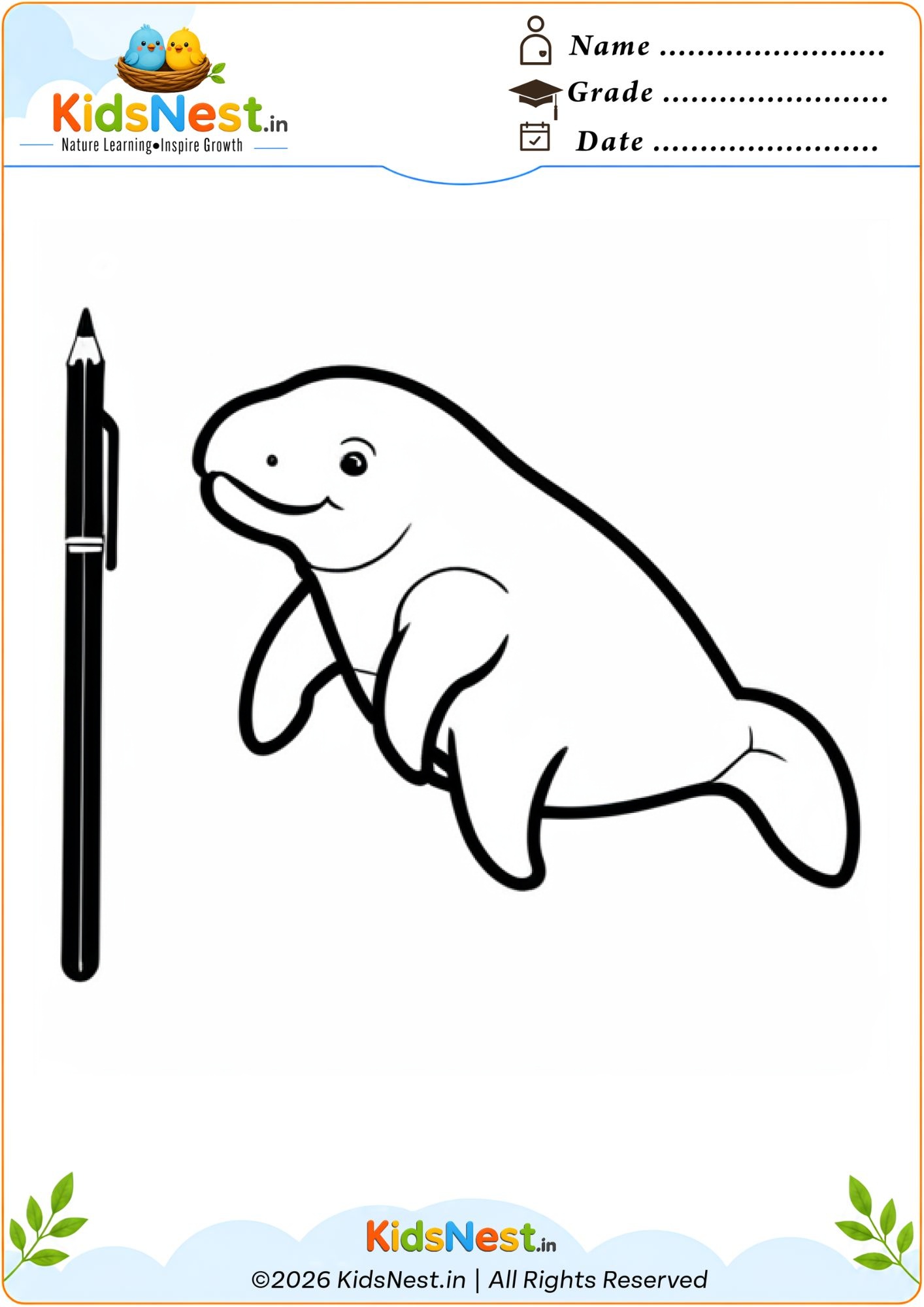 Free Manatee Coloring Worksheet for Kids | Printable PDF