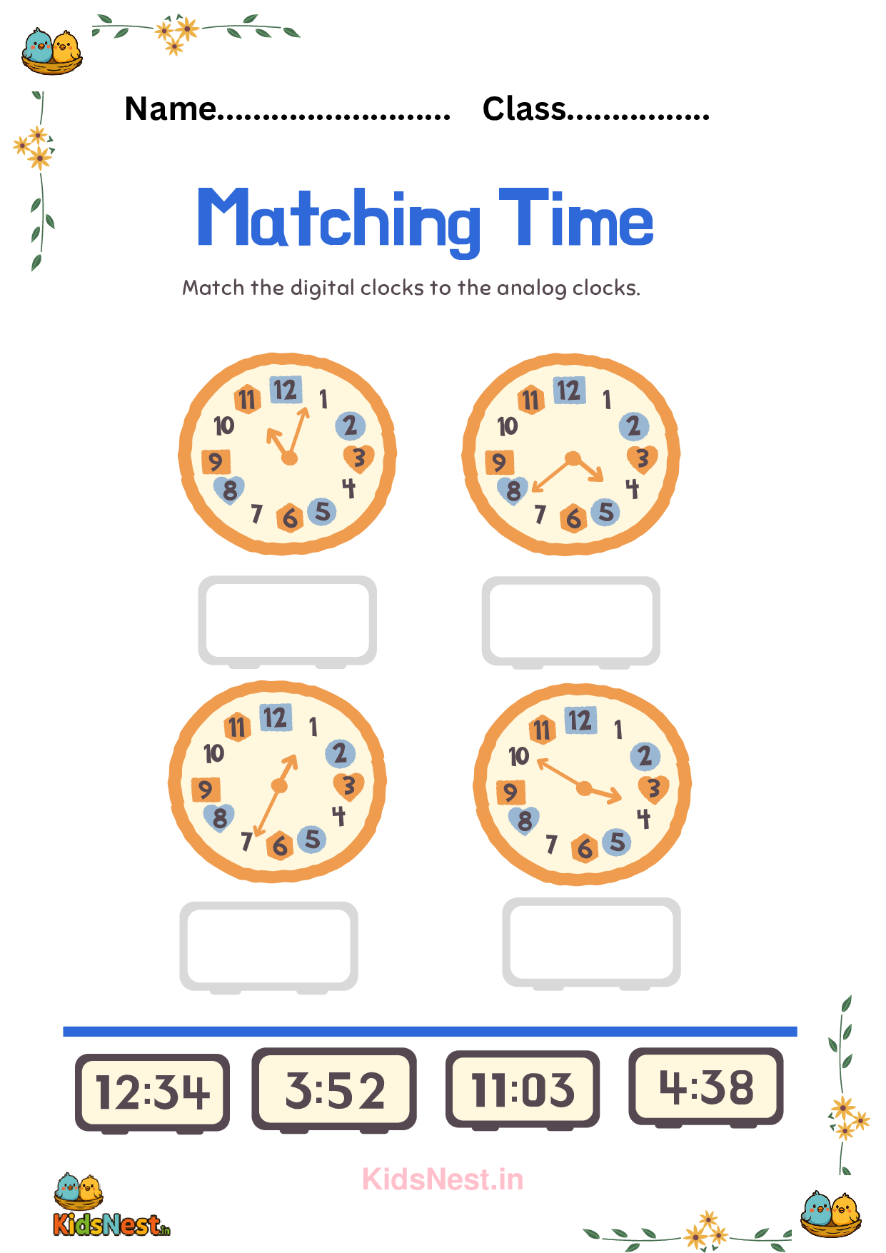 Matching Time: Printable Kids Activity & Learning Worksheet