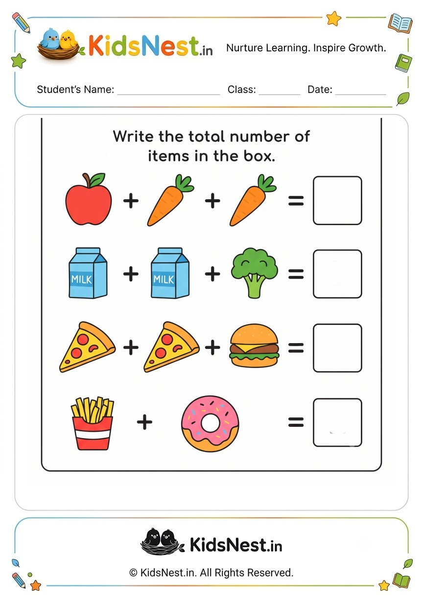 Math Addition Counting Objects Worksheets | Printable PDF
