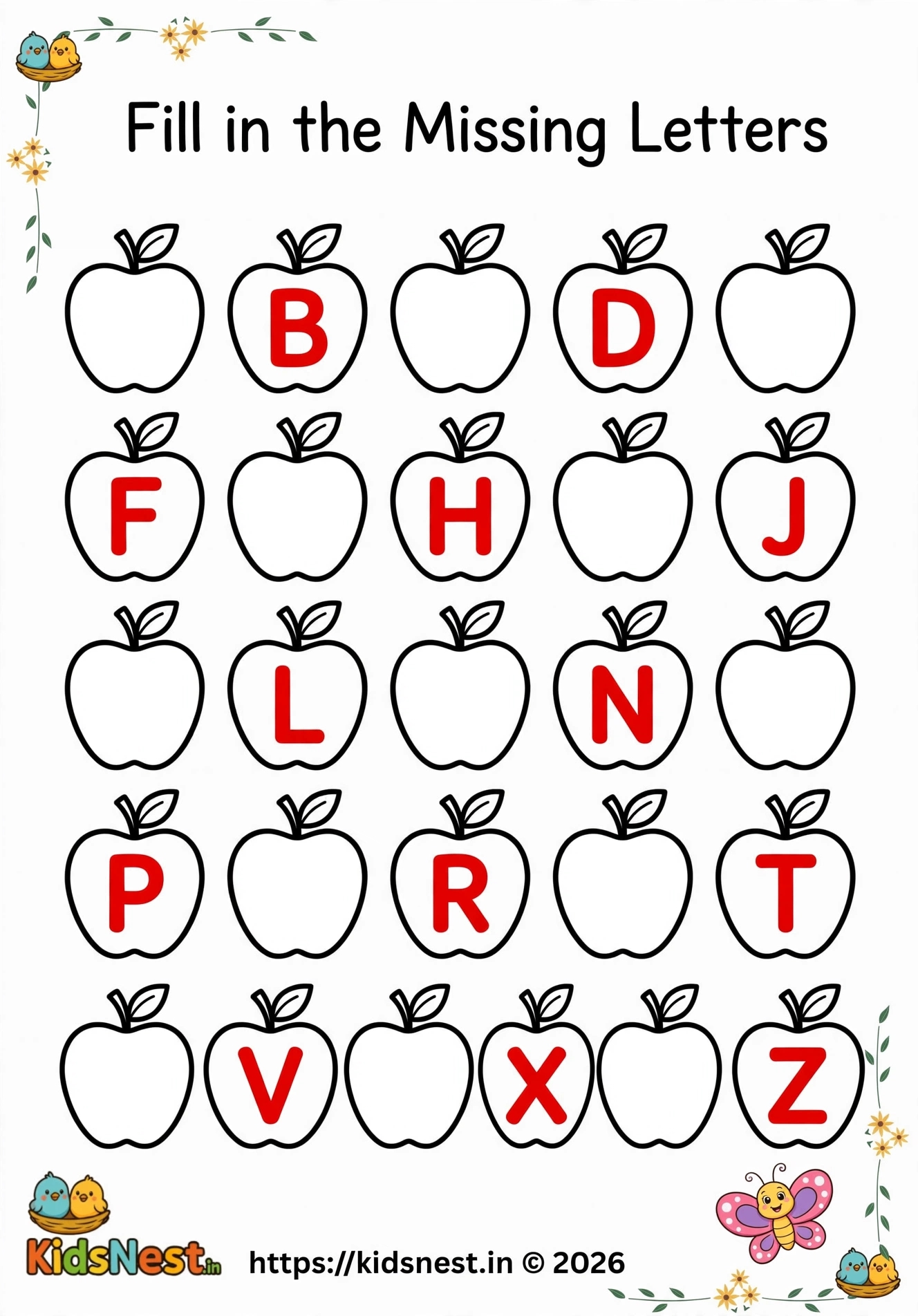 Math Alphabet Apple Missing Letters | Free Printable Worksheet