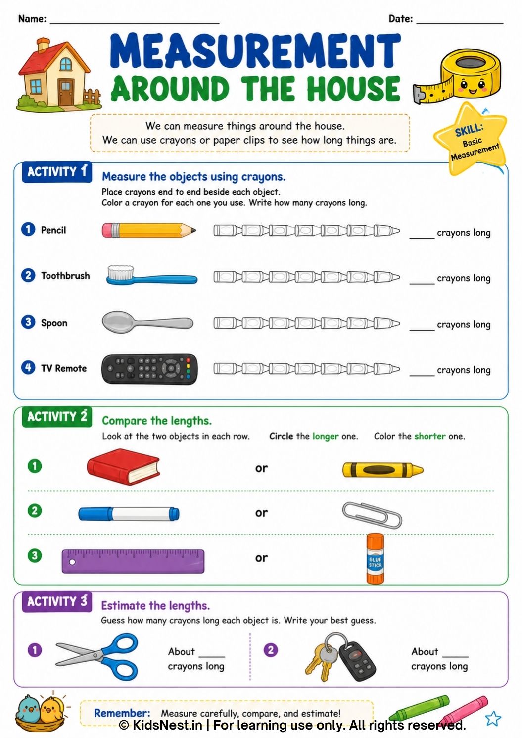 Measurement Worksheets for Grade 1 | Printable Math Practice