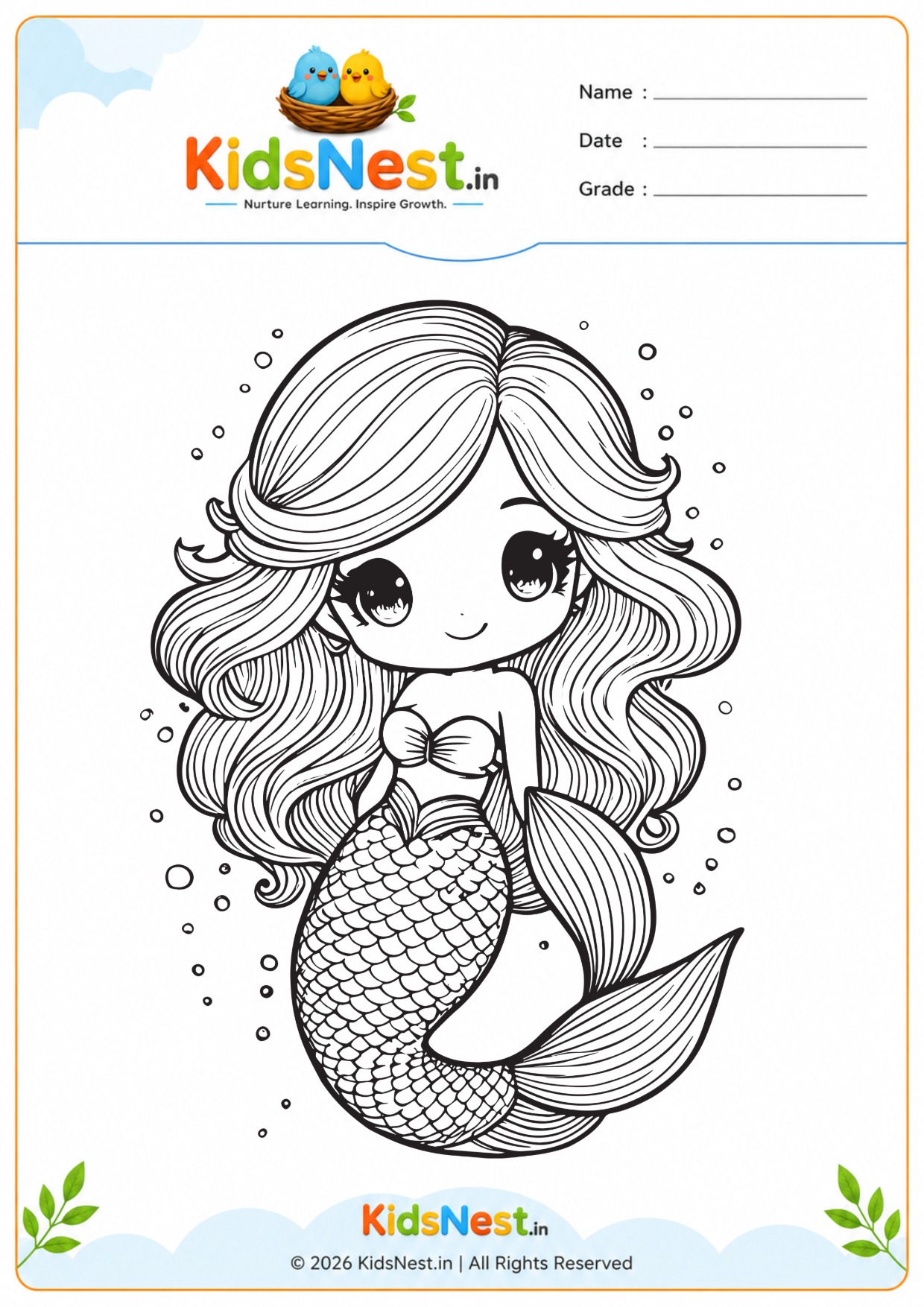 Free Mermaid Coloring Page for Kids | Printable Activity