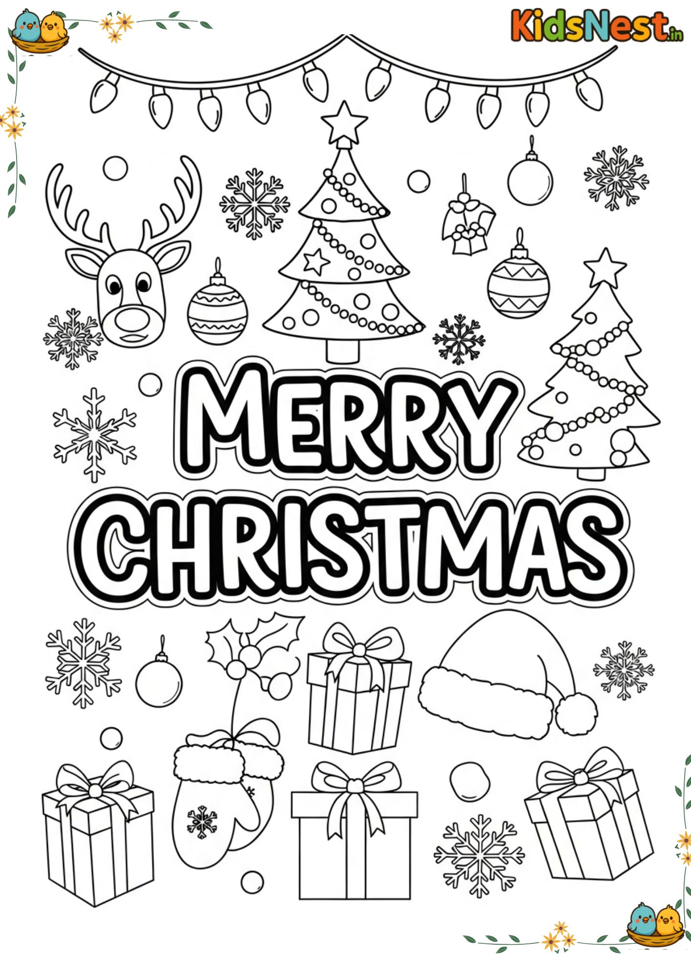 Merry Christmas Coloring Page for Kids - Free Printable