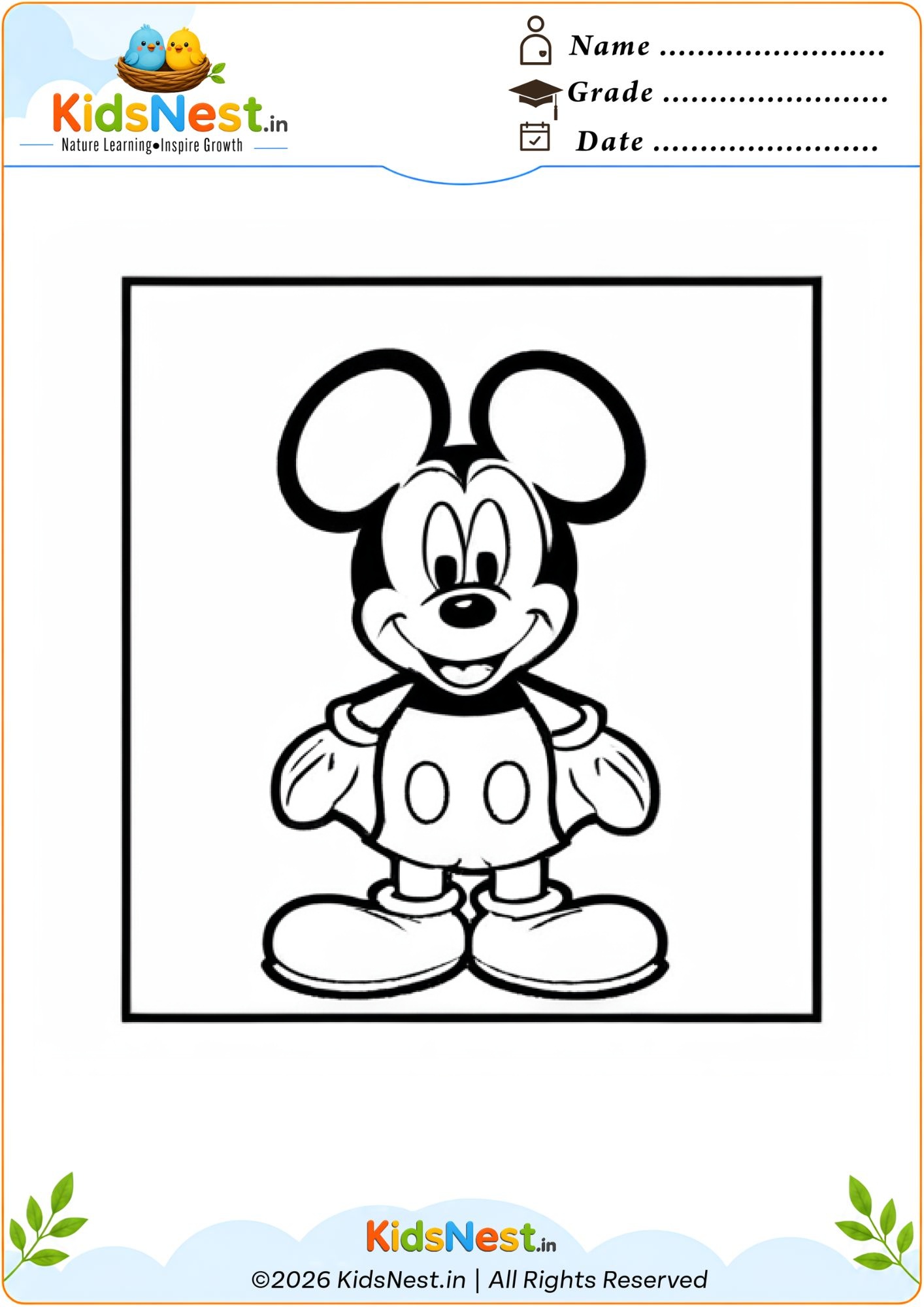 Free Mickey Mouse Coloring Page for Kids | Printable PDF