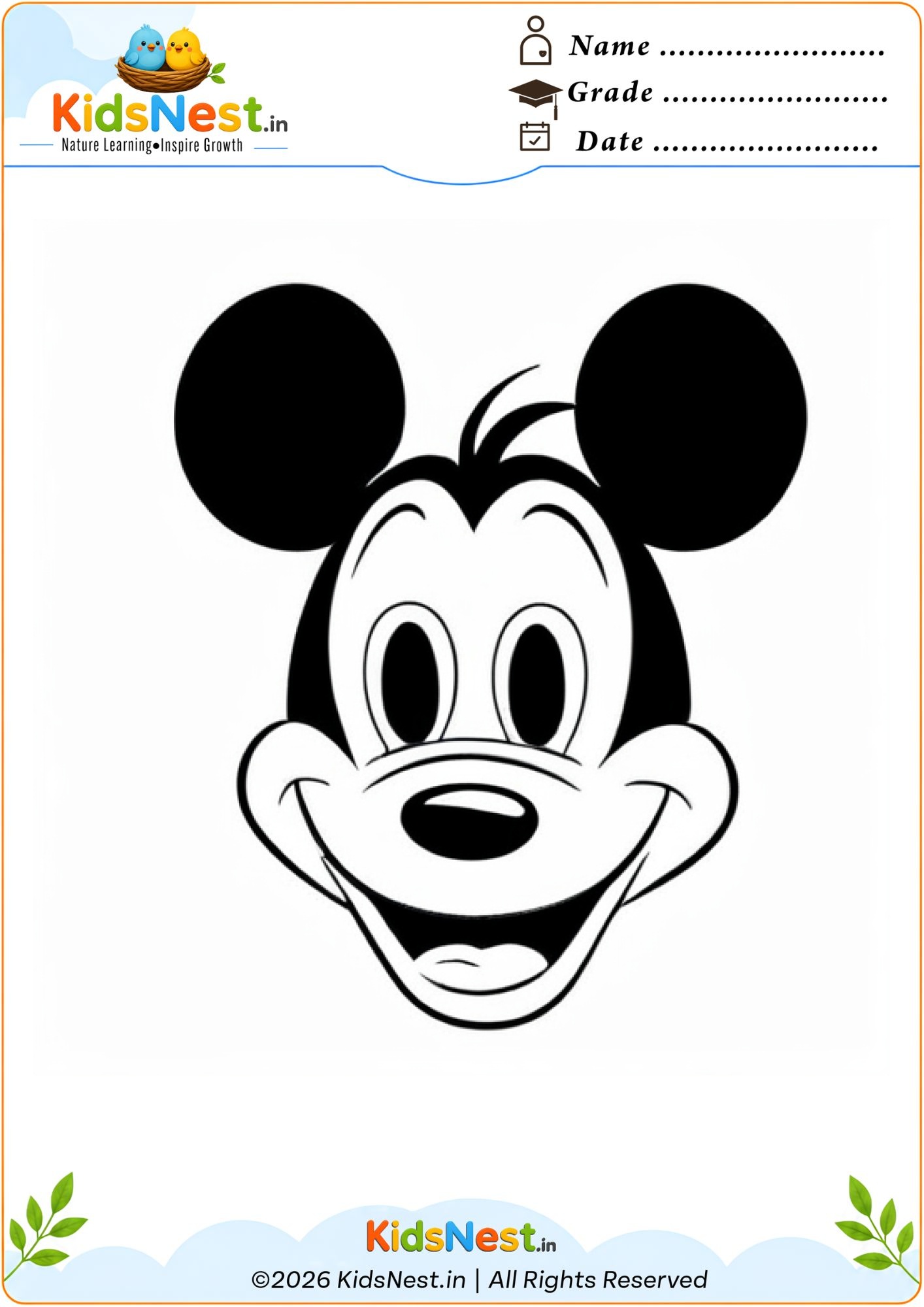 Mickey Mouse Face Coloring Page | Free Printable for Kids
