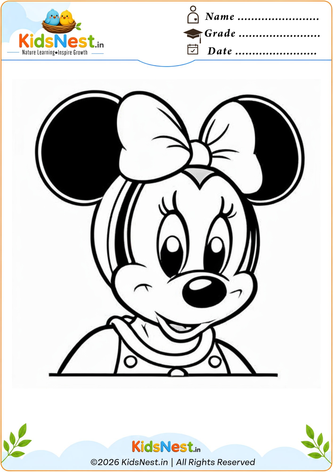 Free Printable Minnie Mouse Coloring Page for Kids