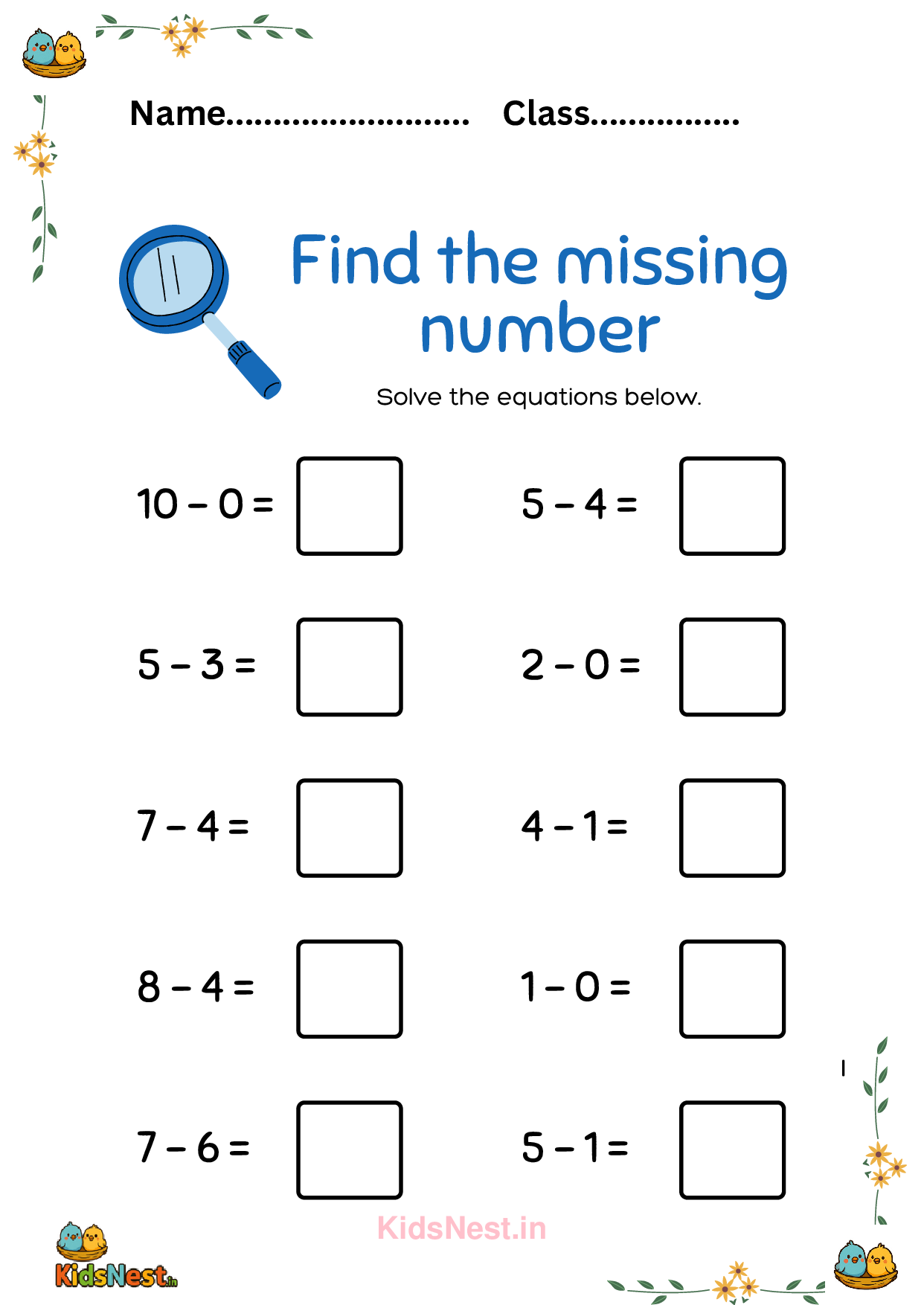 Missing Number Math Worksheets & Printables for Kids