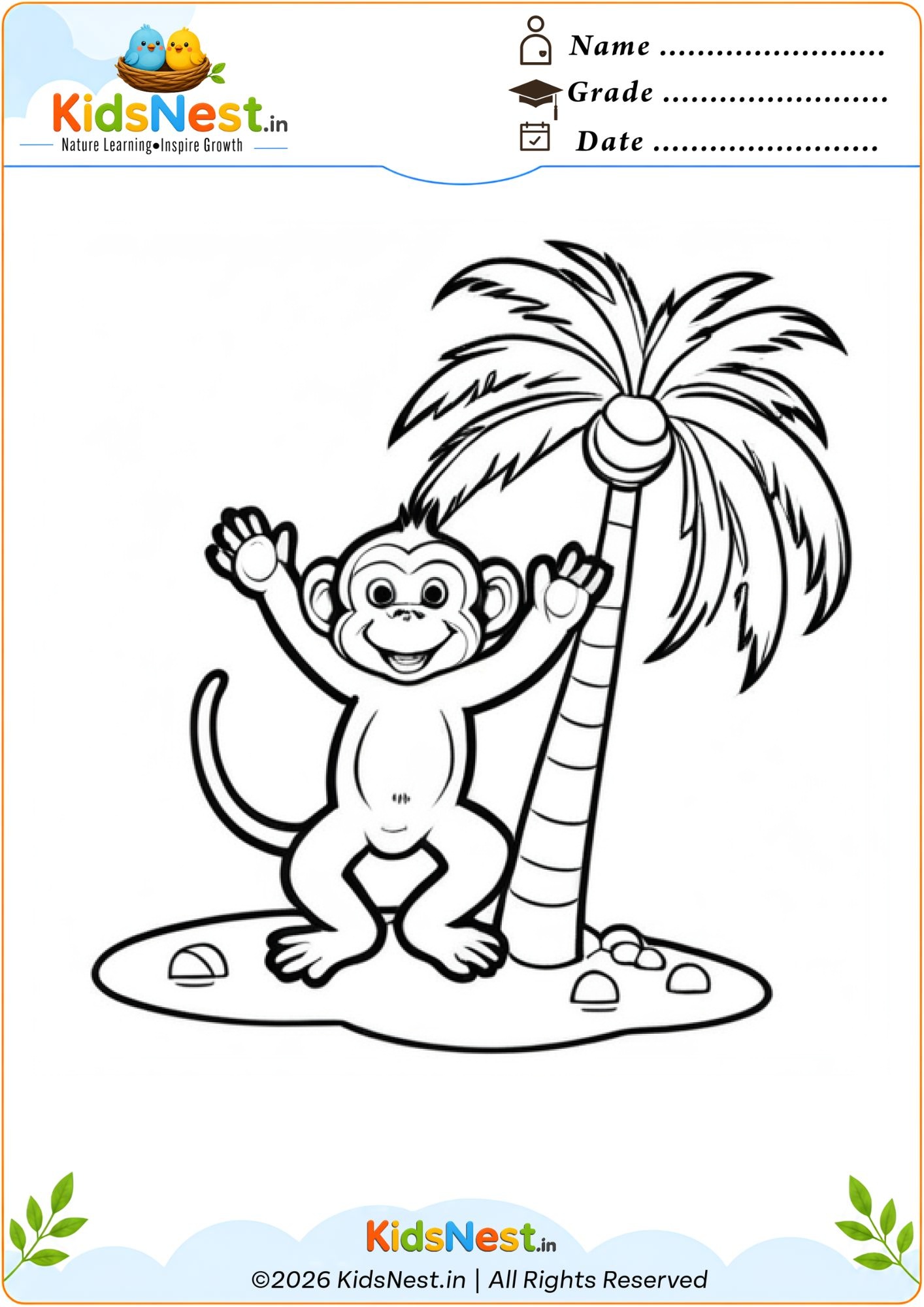 Free Monkey and Palm Tree Coloring Page for Kids | Printable