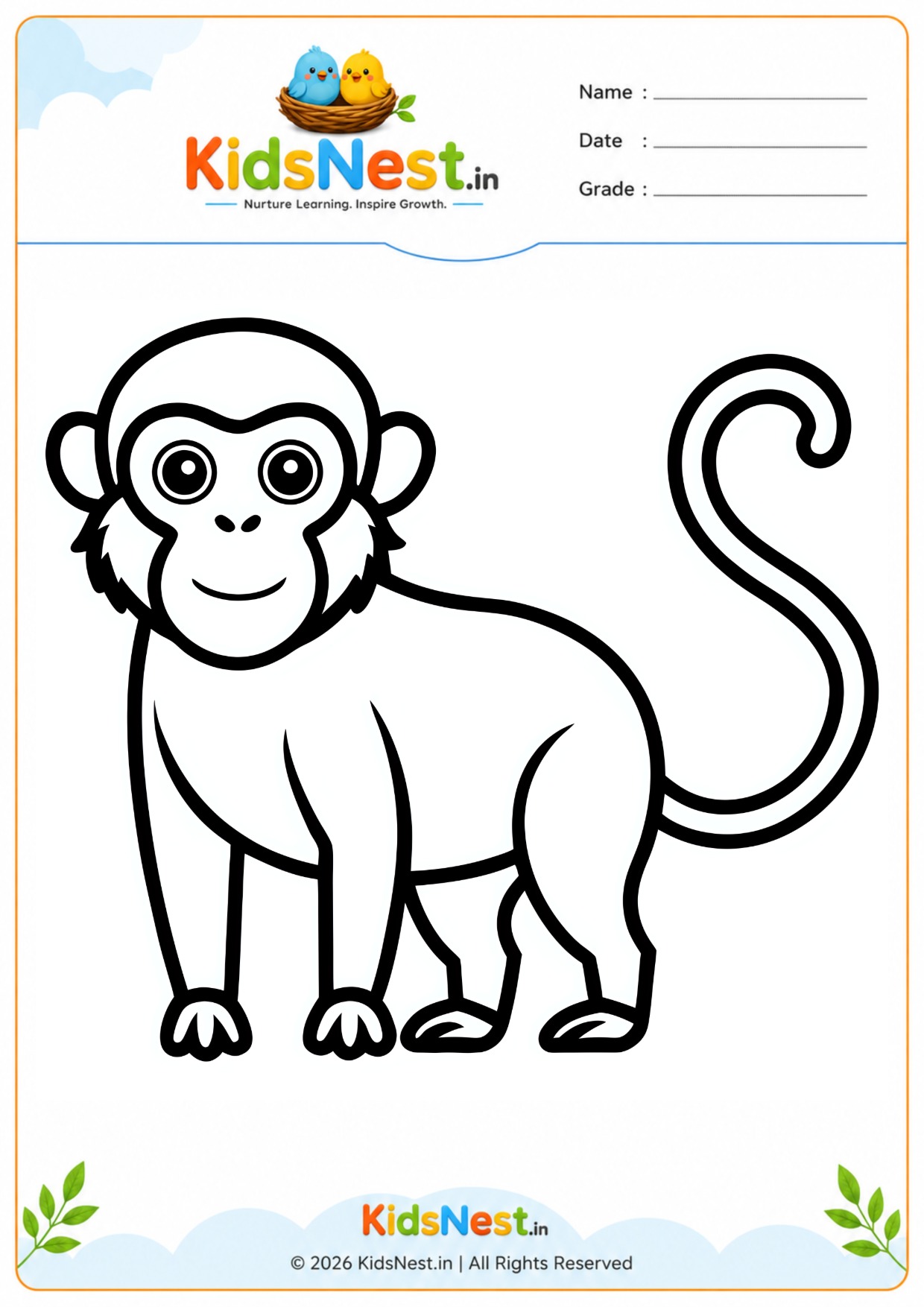 Free Monkey Coloring Worksheet for Kids | Printable Activity