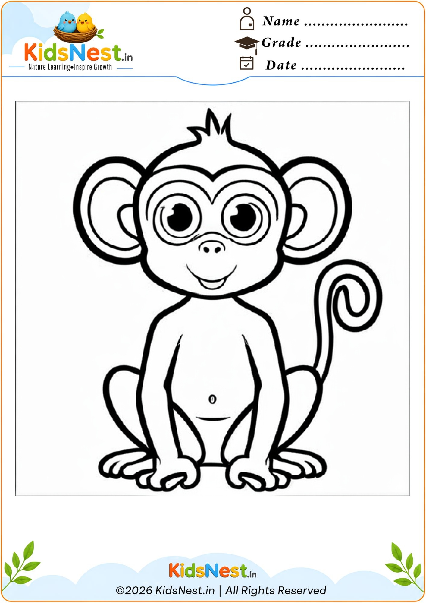 Free Printable Monkey Coloring Page for Kids | Educational Fun