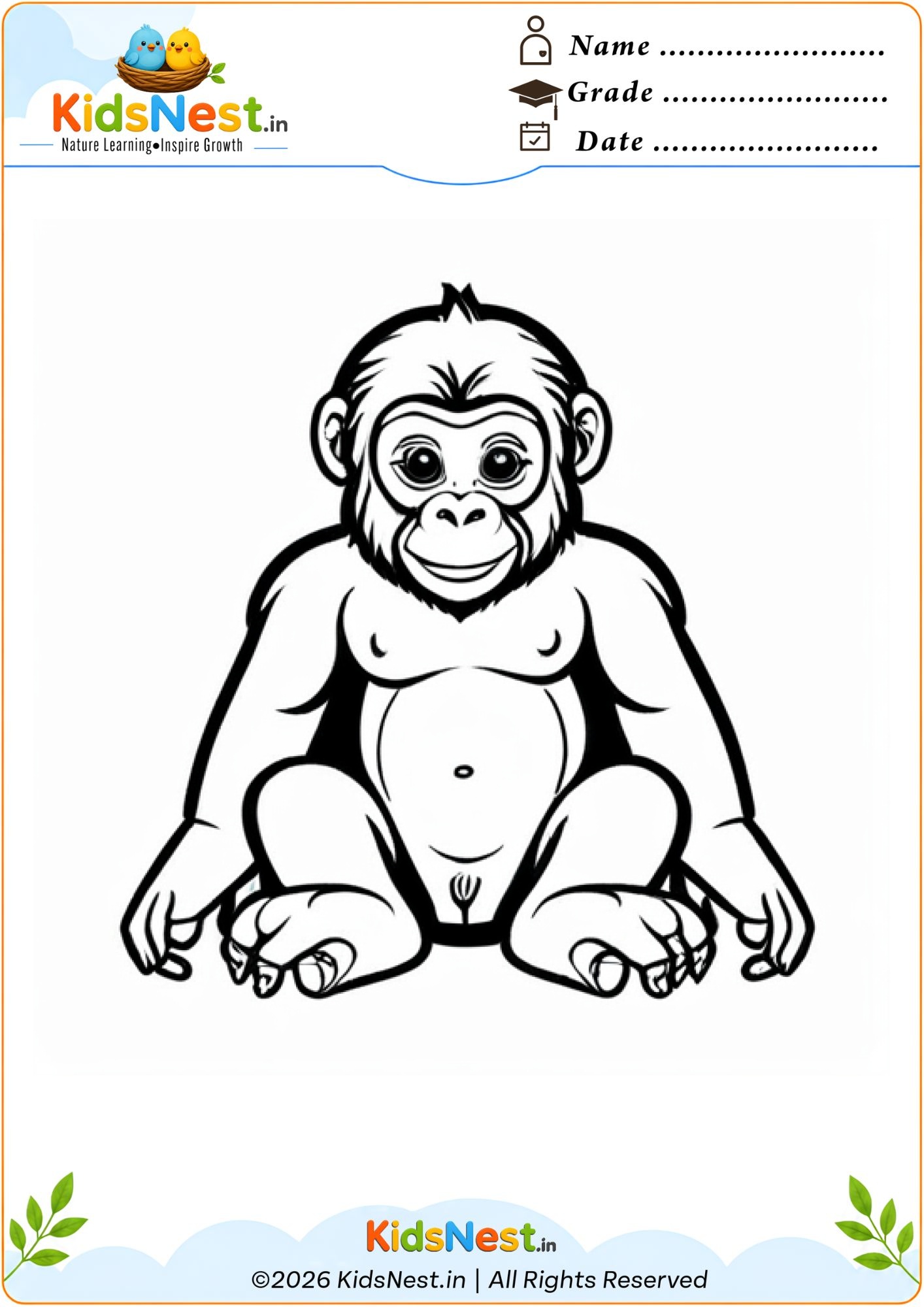 Free Monkey Coloring Worksheet for Kids | Printable Activity