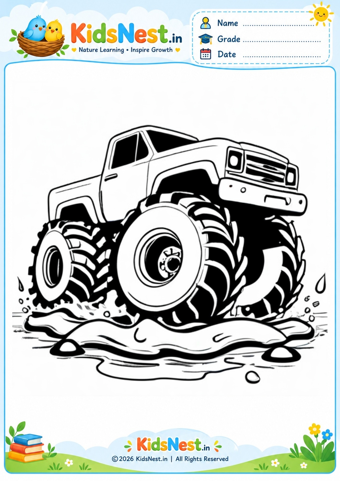 Monster Truck Coloring Worksheet for Kids | Free Printable