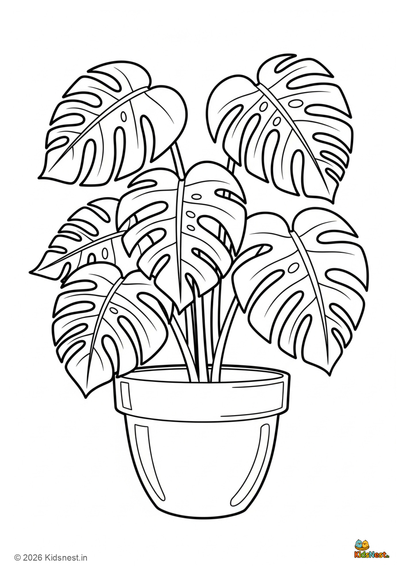 Monstera Plant Coloring Page for Kids | Printable Worksheet