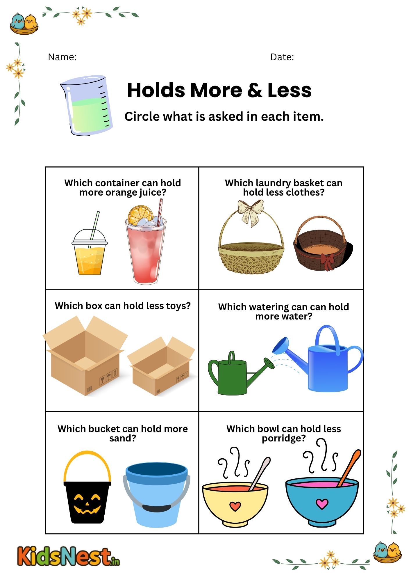 More or Less Worksheet for Kids | Printable Math Activity