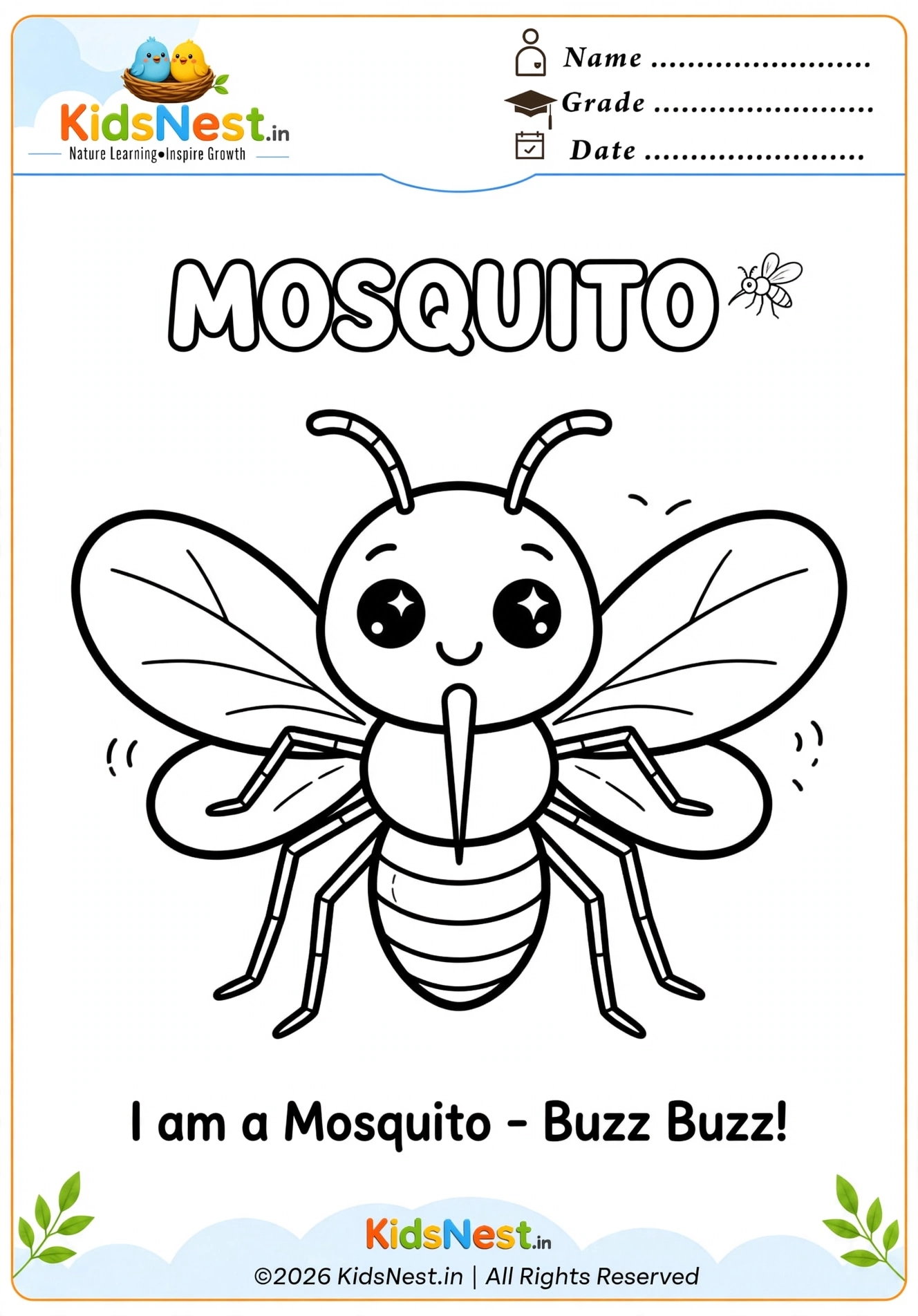 Free Printable Mosquito Coloring Page for Kids | Educational