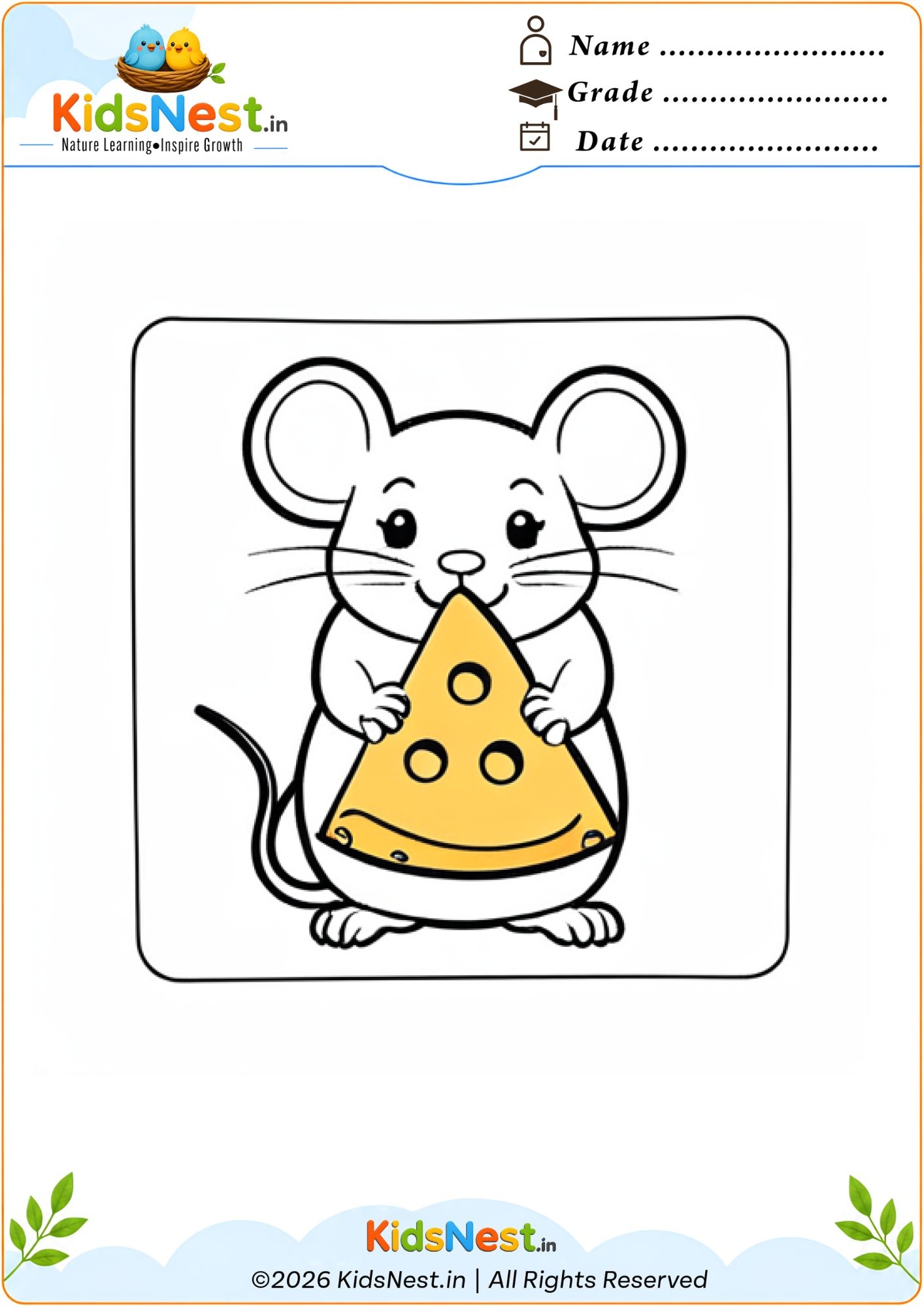 Mouse Eating Cheese Coloring Page | Free Printable for Kids