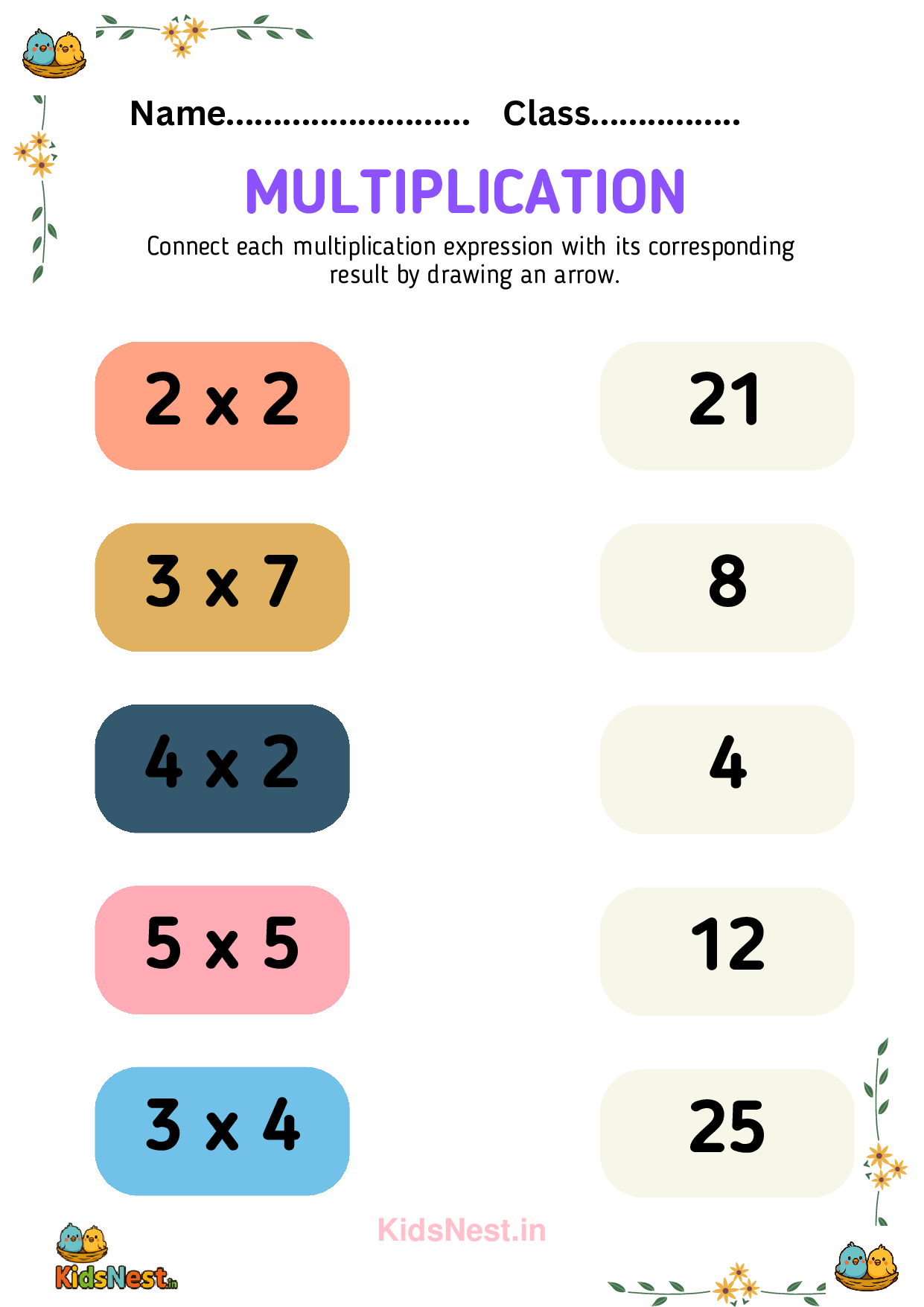 Multiplication Match Worksheets | Printable Math for Kids