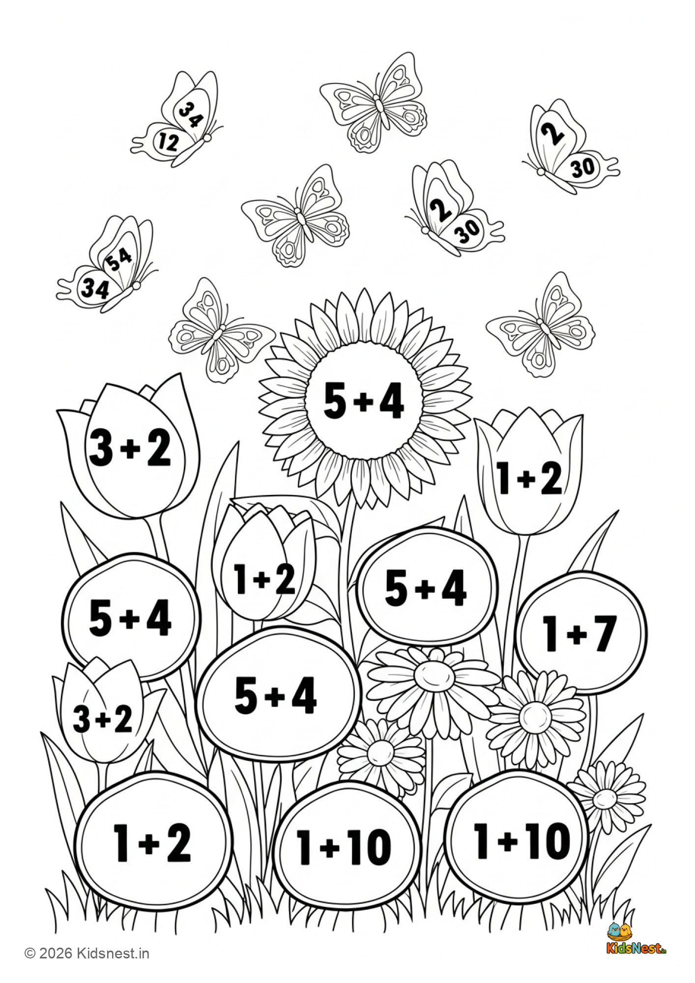 Mystery Garden: Color by Sum Addition Worksheets (Within 10)