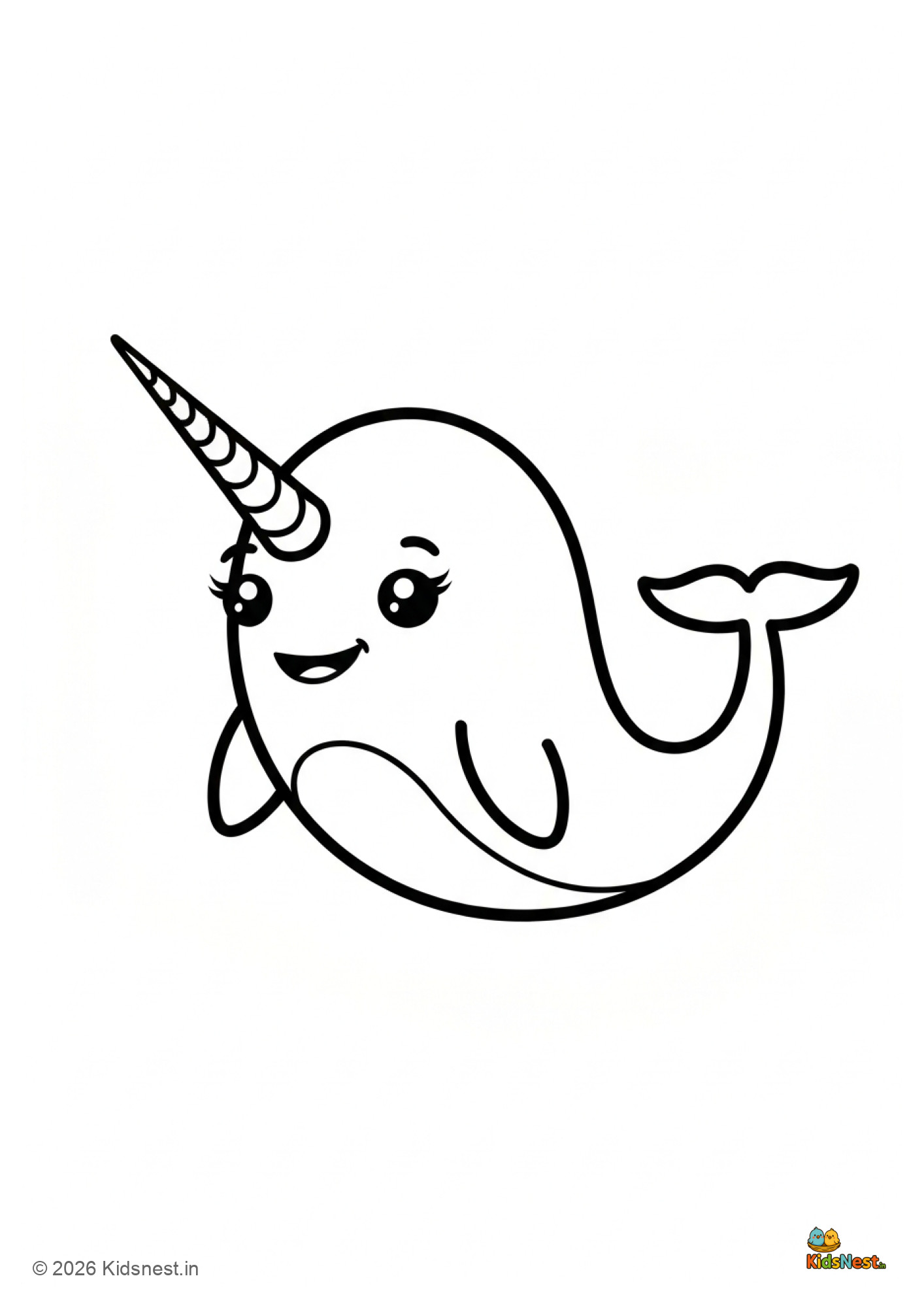 N for Narwhal Colouring Page | Free Printable Worksheet