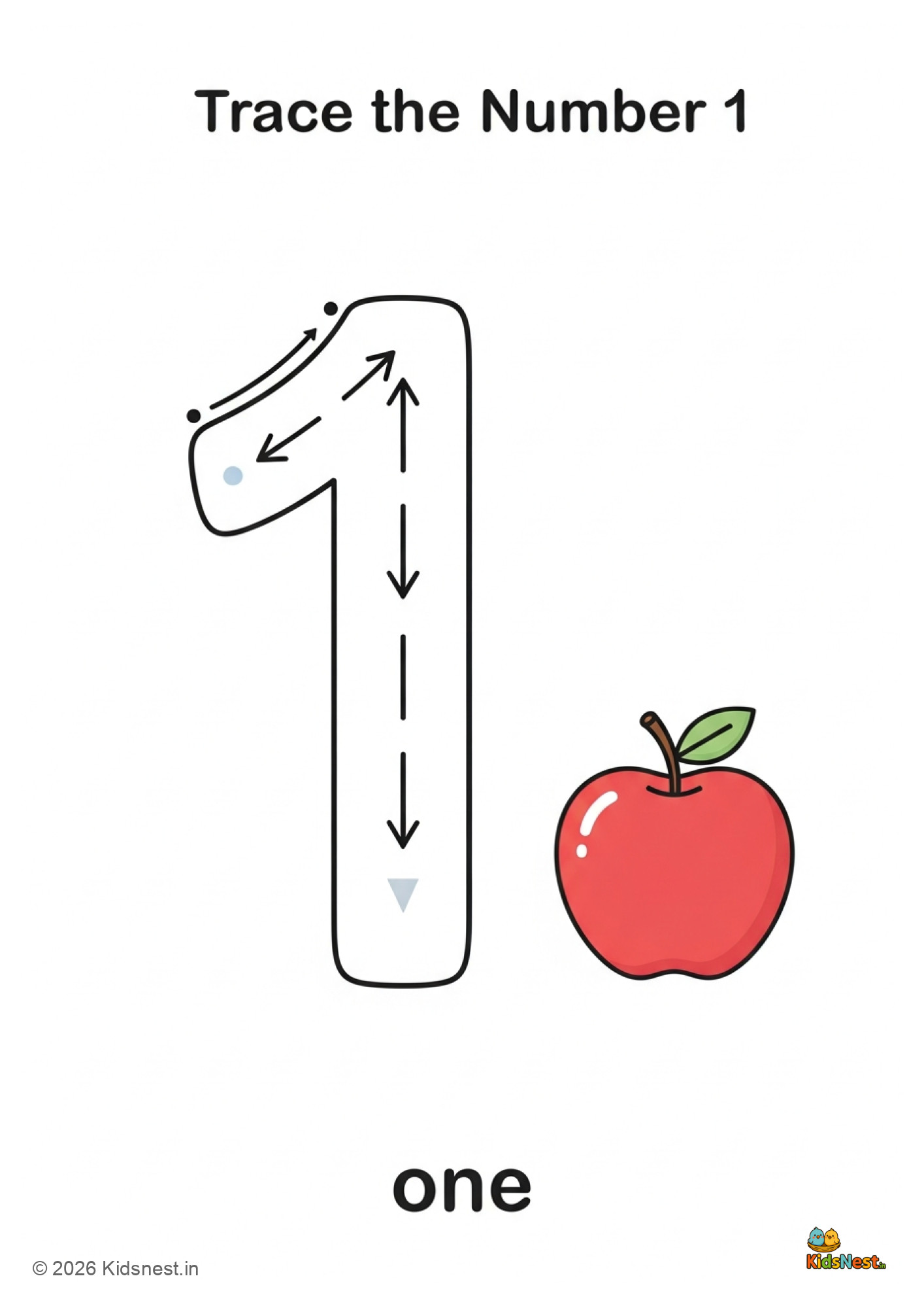 Number 1 Tracing Worksheet for Preschool | Free Printable