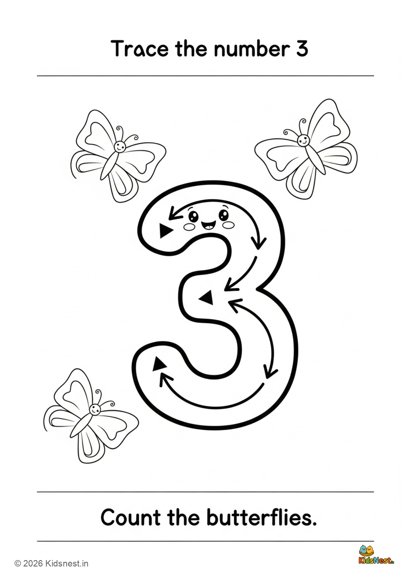 Number 3 Tracing Worksheet for Preschoolers | Free Printable