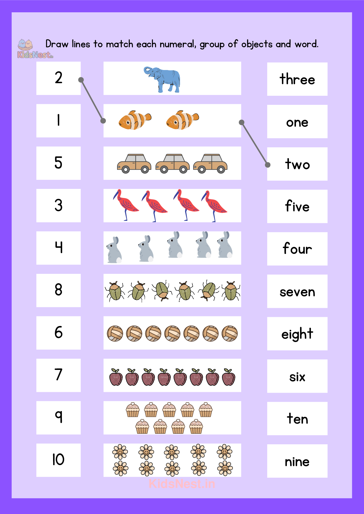 Numeral & Word Matching Worksheet | Printable Kids Activity