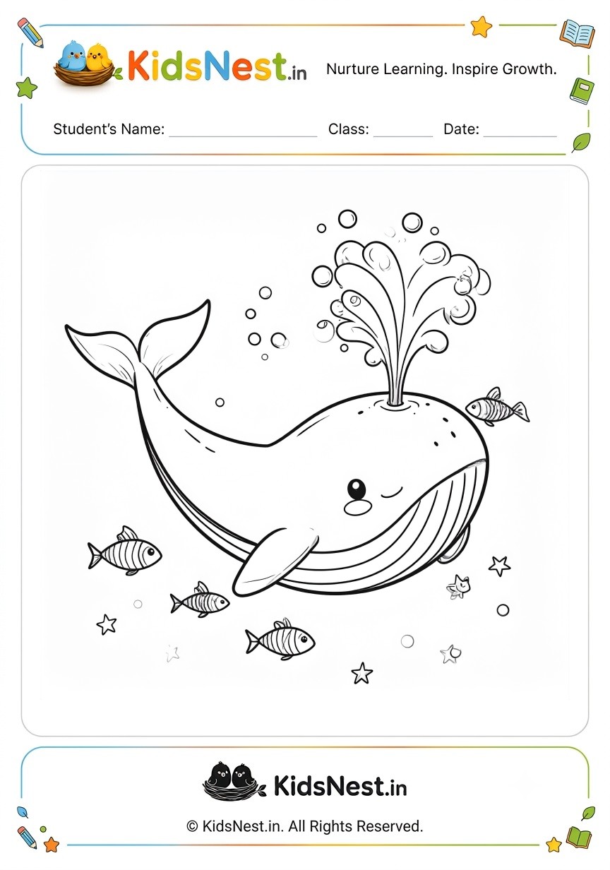 Printable Ocean Whale Coloring Page for Kids | Free Activity