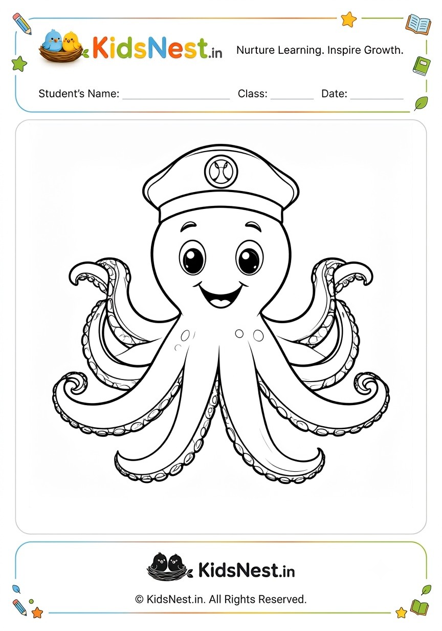 Octopus Captain Coloring Worksheet | Free Printable