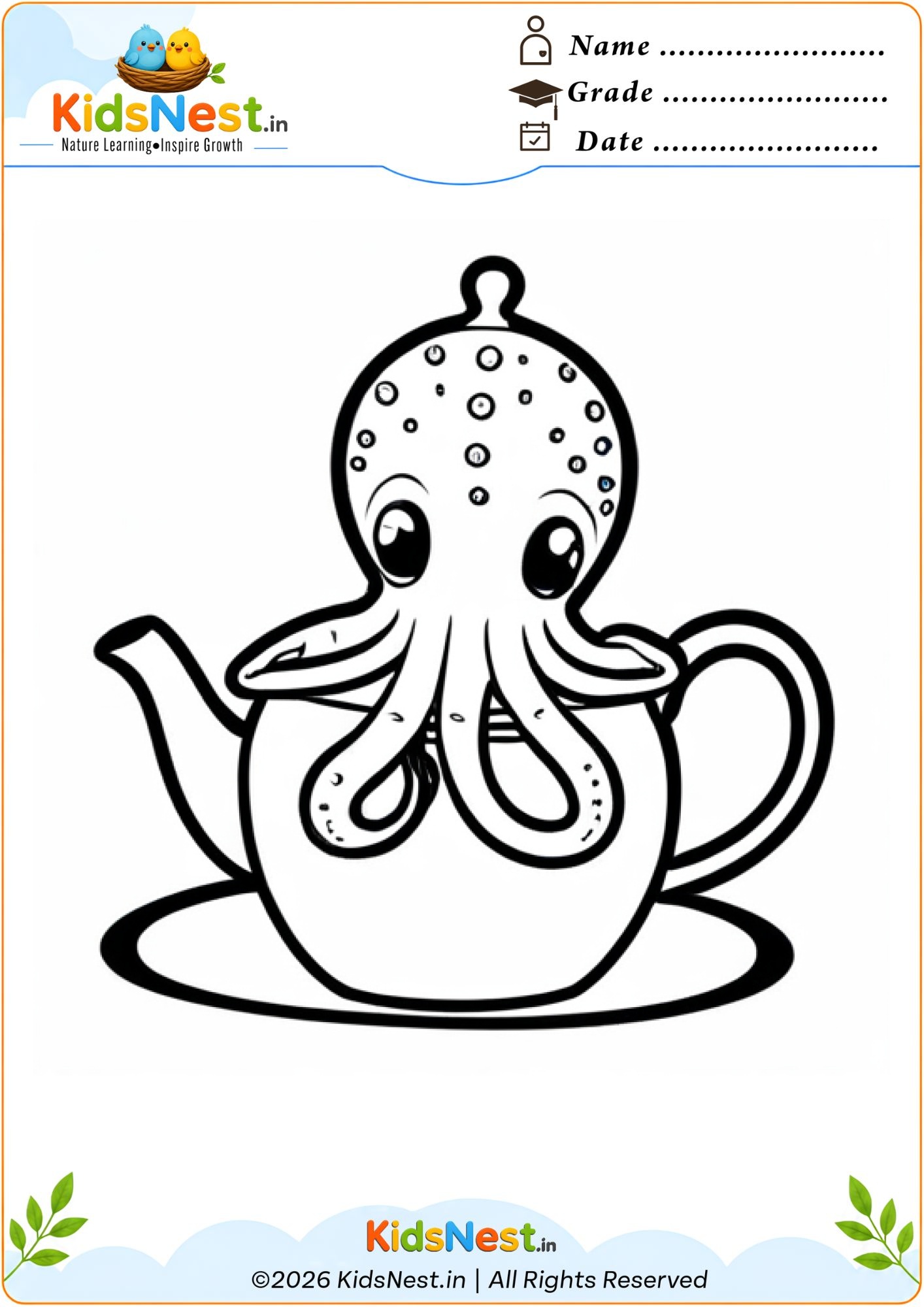Octopus in a Teapot Coloring Page for Kids | Free Printable