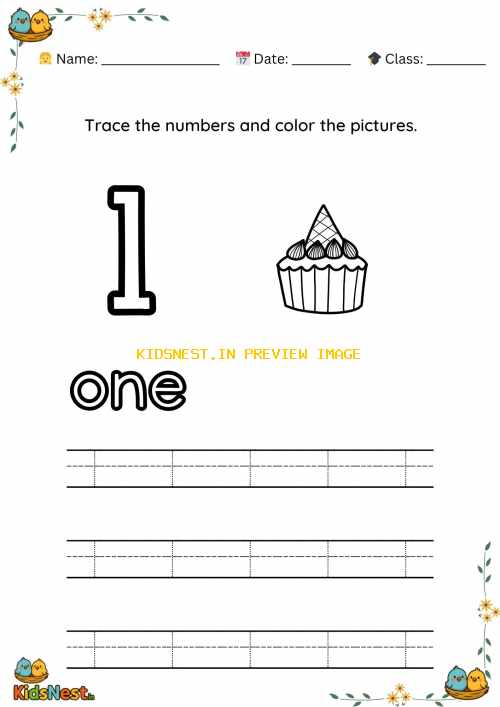 Preschool Number 1 Tracing Worksheet | Free Printable PDF
