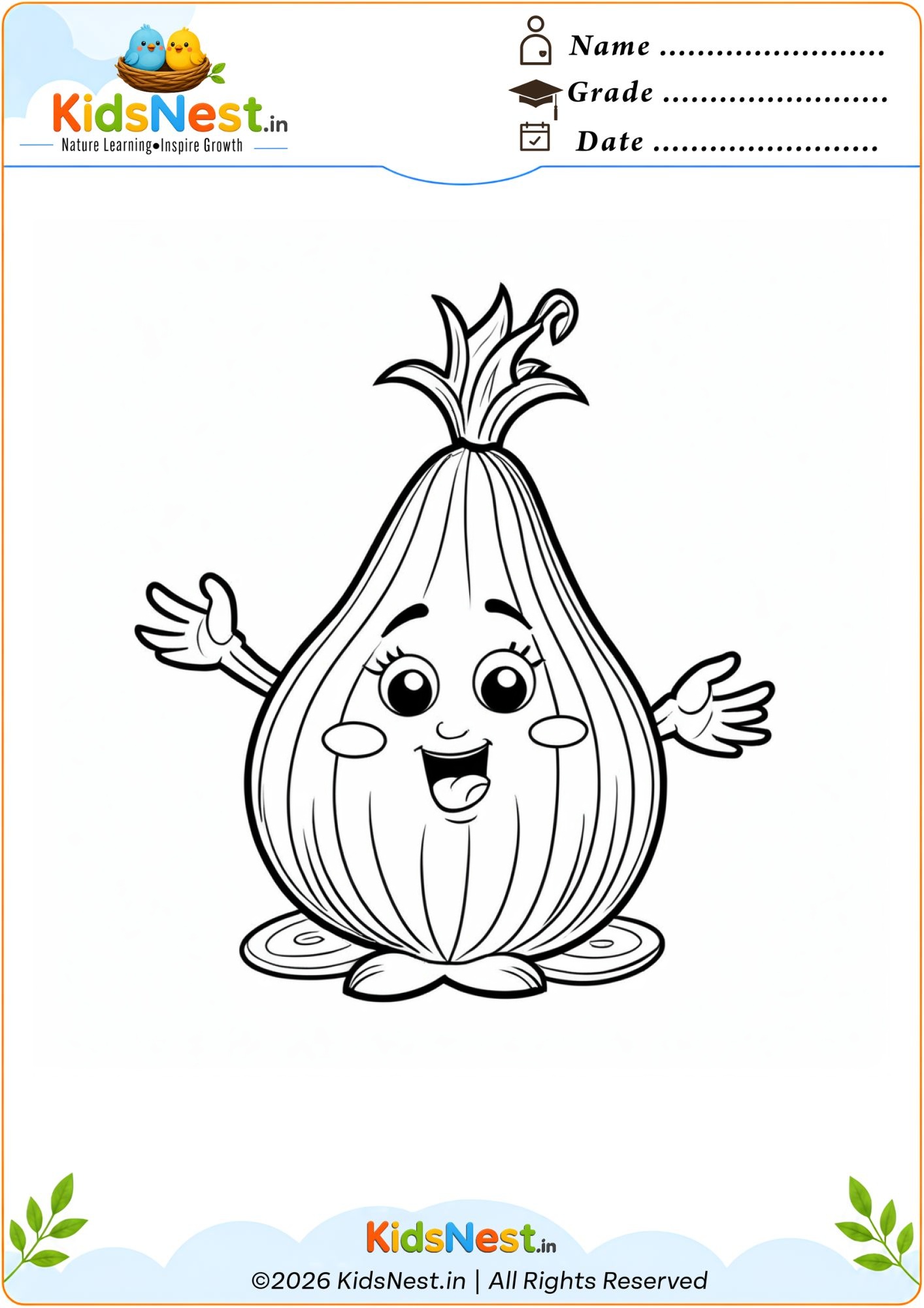 Printable Onion Character Coloring Page for Kids