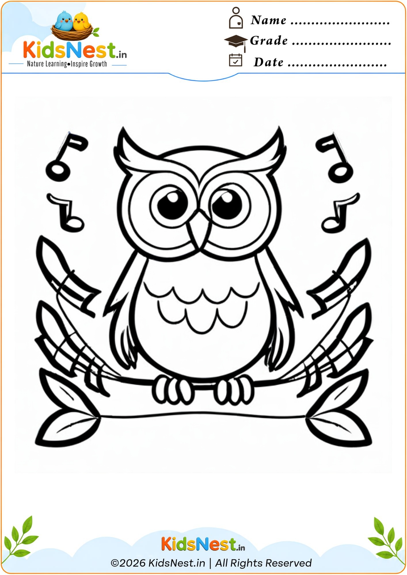 Owl Coloring Page with Music Notes | Free Printable for Kids