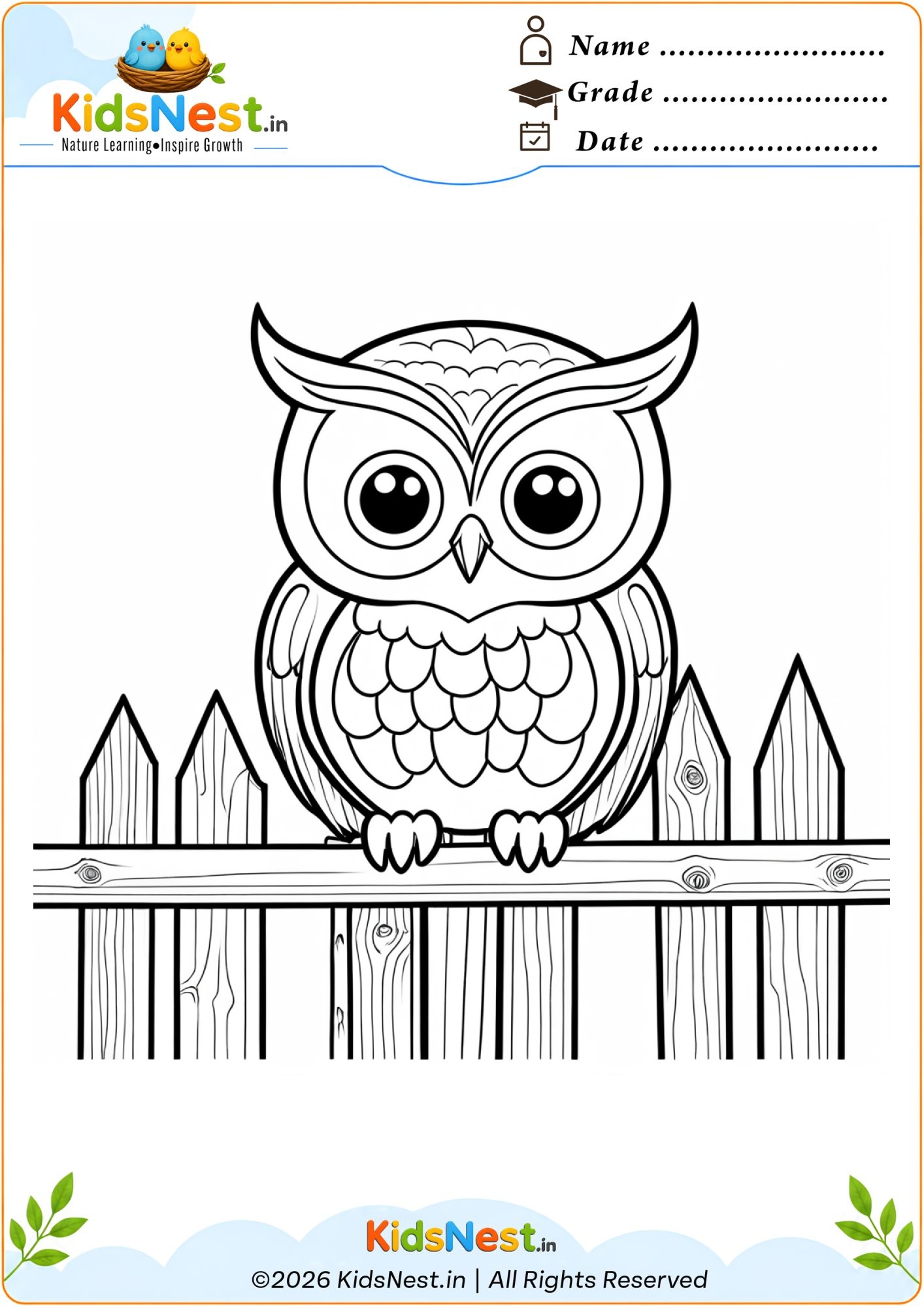 Owl on a Fence Coloring Page | Printable Activity for Kids