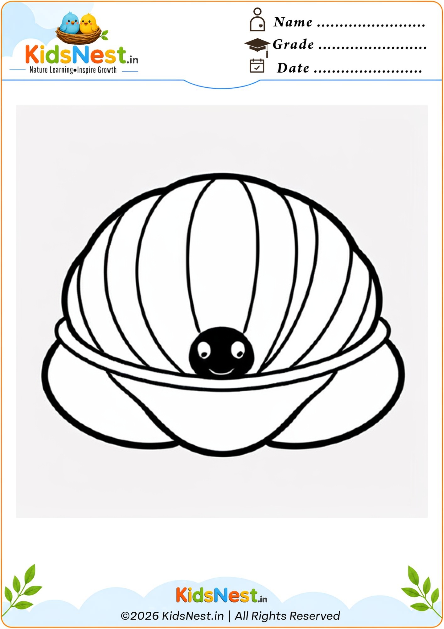 Oyster Pearl Coloring Worksheet for Kids | Free Printable