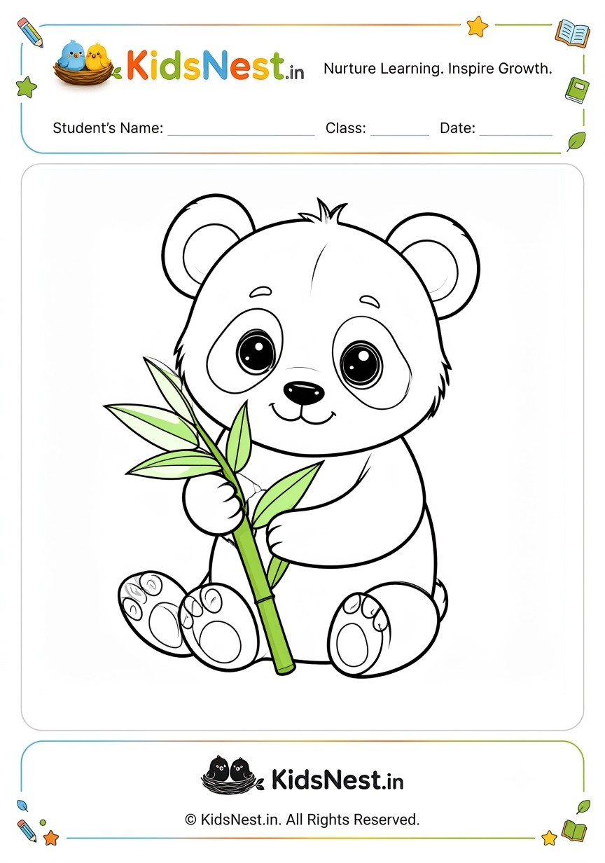 Printable Panda and Bamboo Coloring Worksheet for Kids