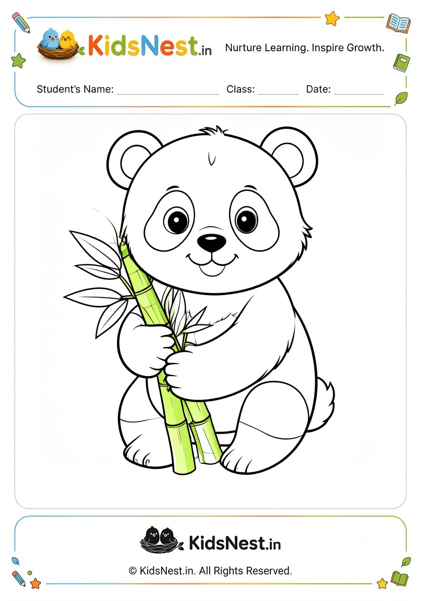 Printable Panda and Bamboo Coloring Worksheet for Kids