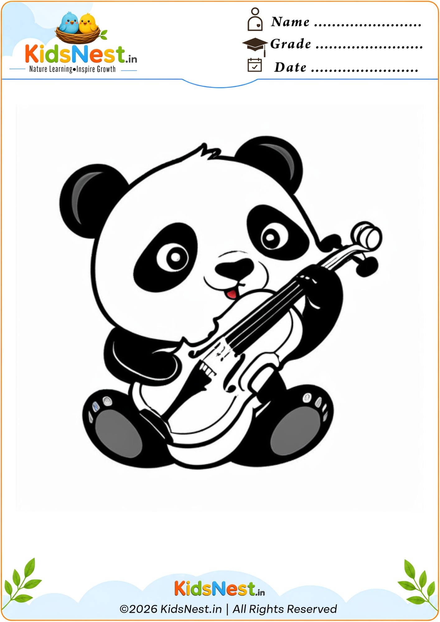 Panda Playing Violin Coloring Worksheet | Free Printable for Kids