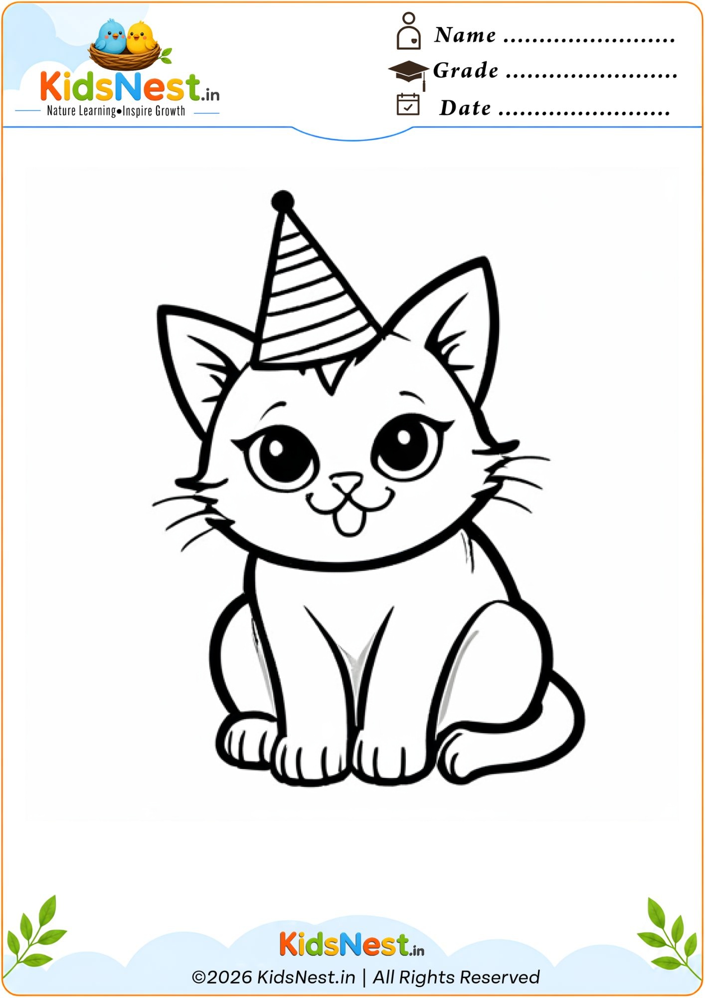 Party Cat Coloring Worksheet for Kids | Free Printable