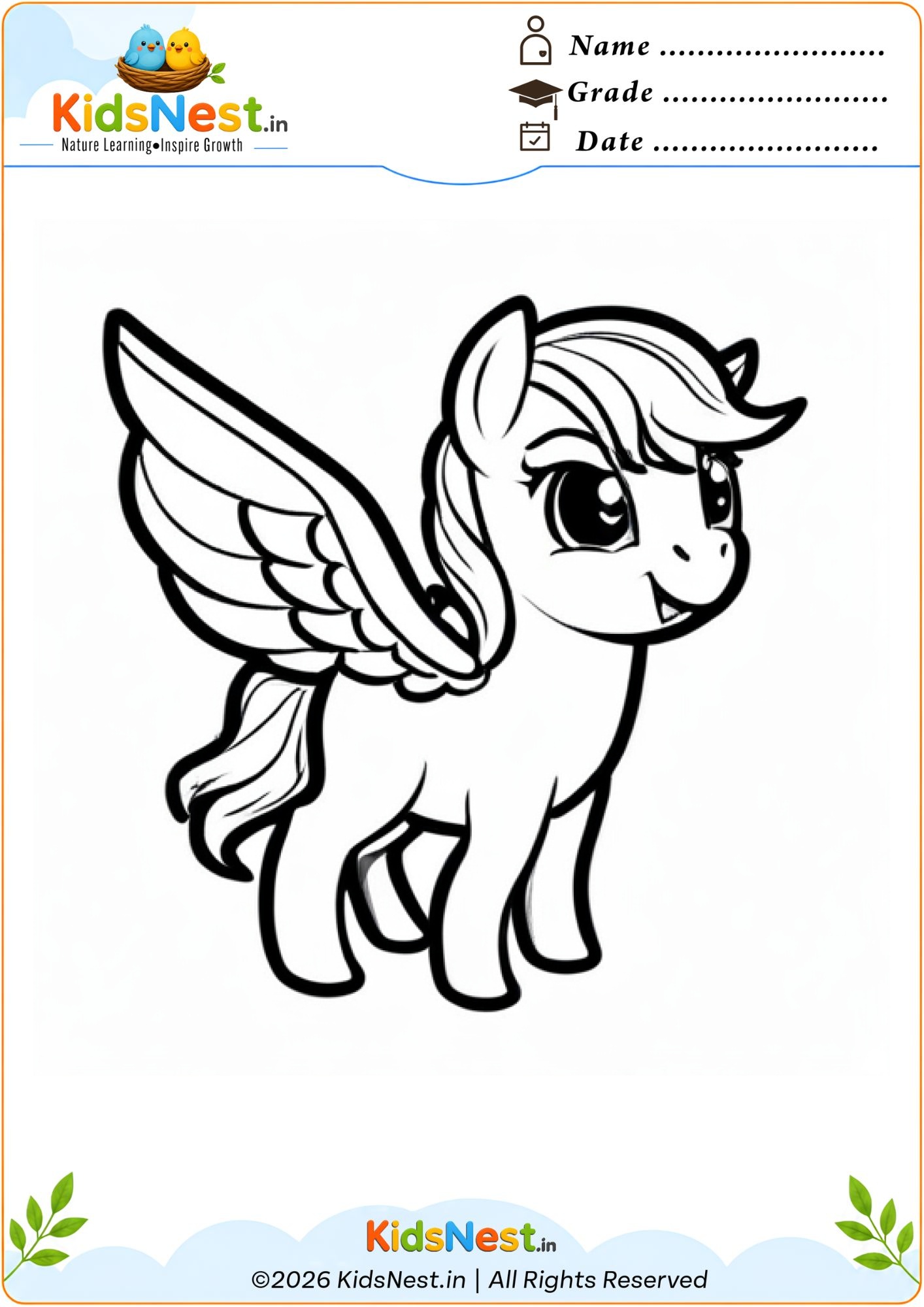 Free Printable Pegasus Pony Coloring Worksheet for Kids
