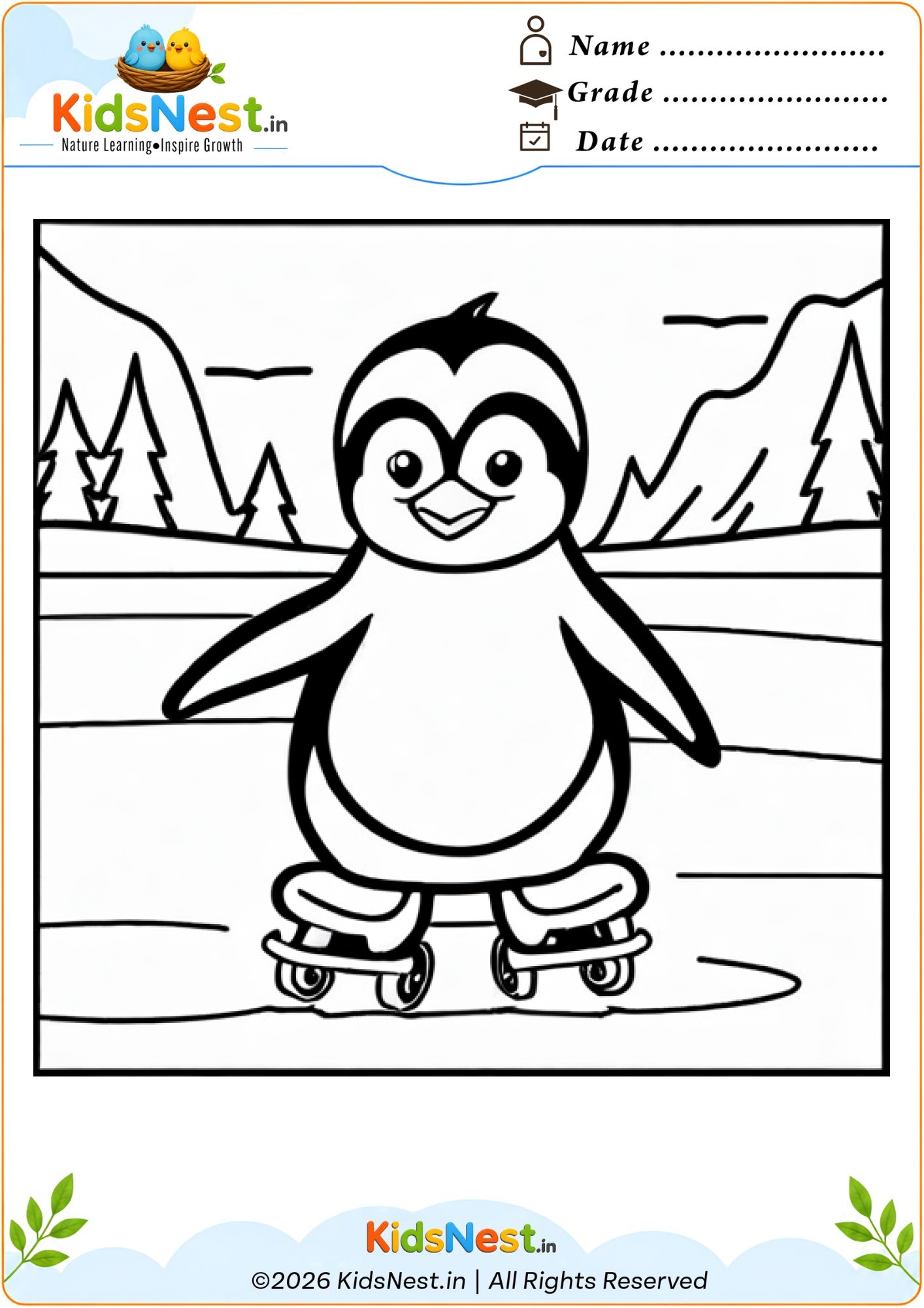 Penguin Roller Skating Coloring Worksheet | Free Printable PDF
