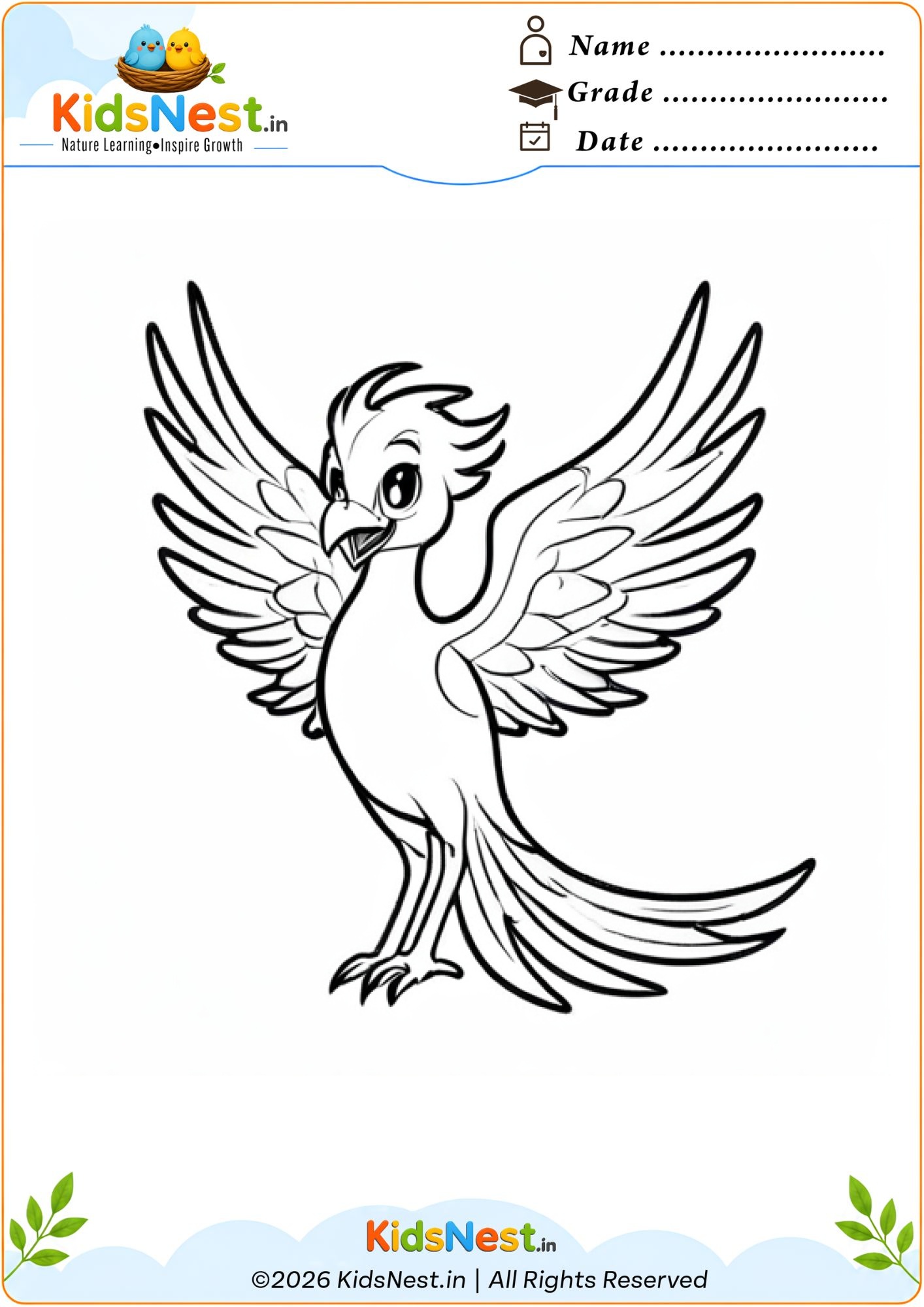 Free Phoenix Bird Coloring Page for Kids | Printable PDF