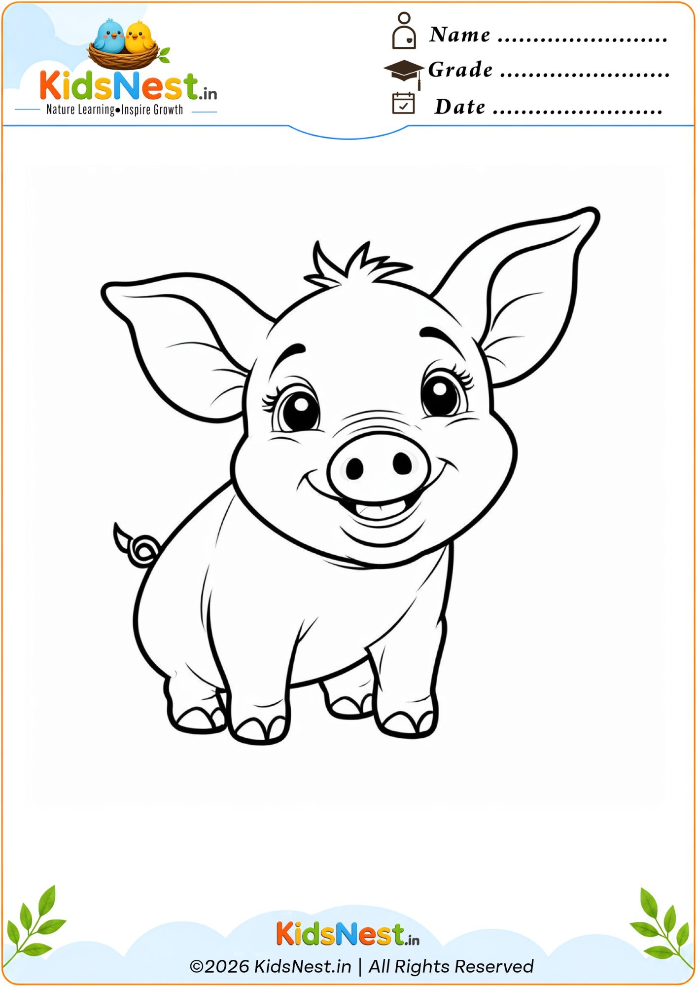 Free Pig Coloring Worksheet for Kids | Printable PDF
