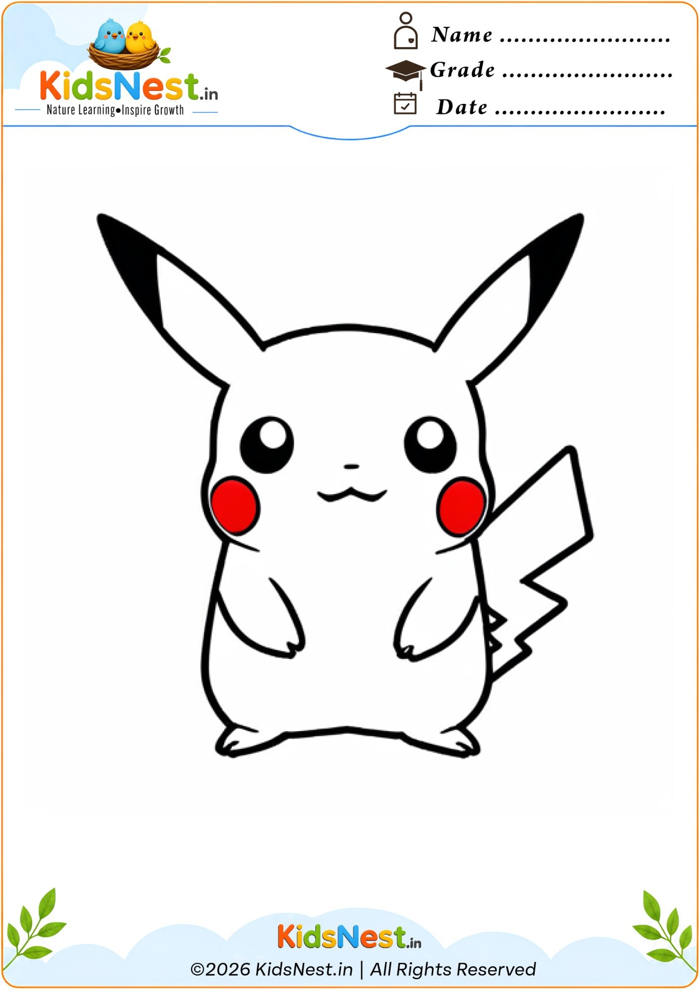 Free Pikachu Coloring Page for Kids | Printable Activity